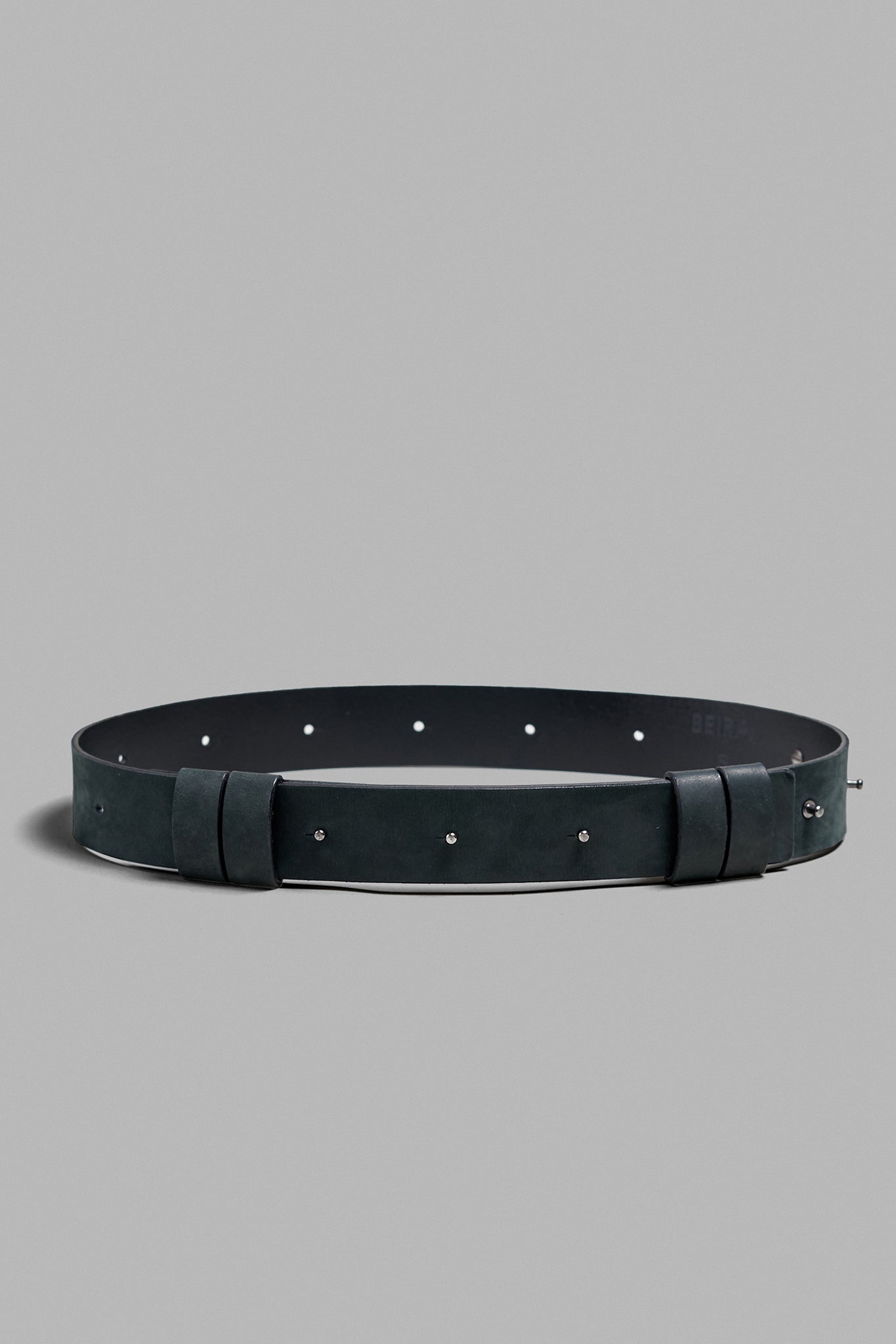 Leather Button Stud Belt - Old Black