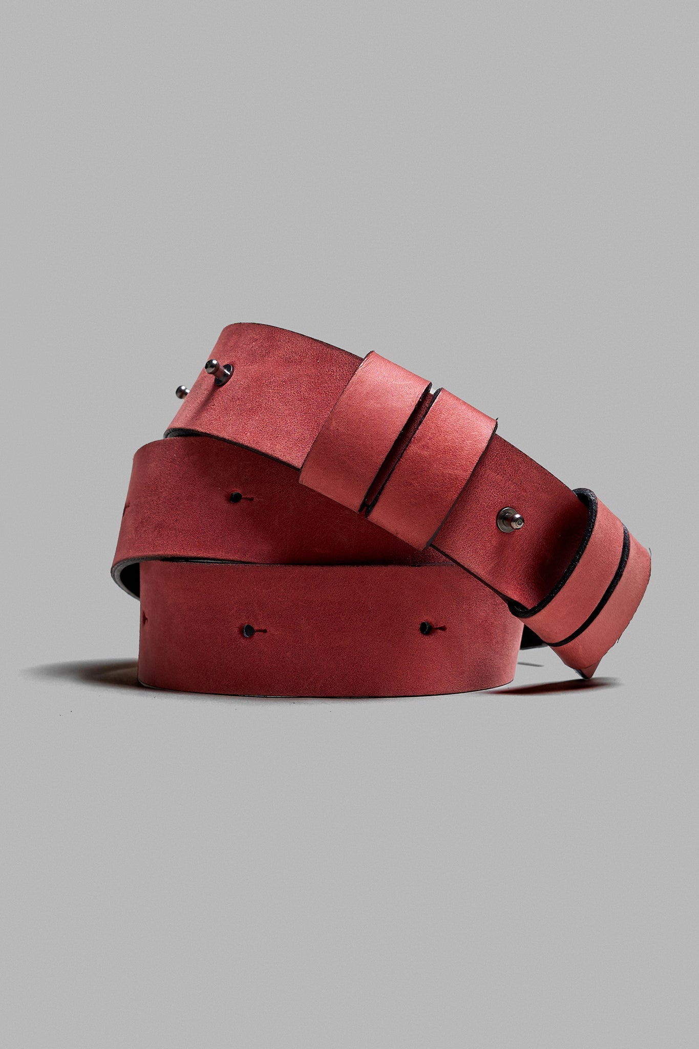 Leather Button Stud Belt - Old Red