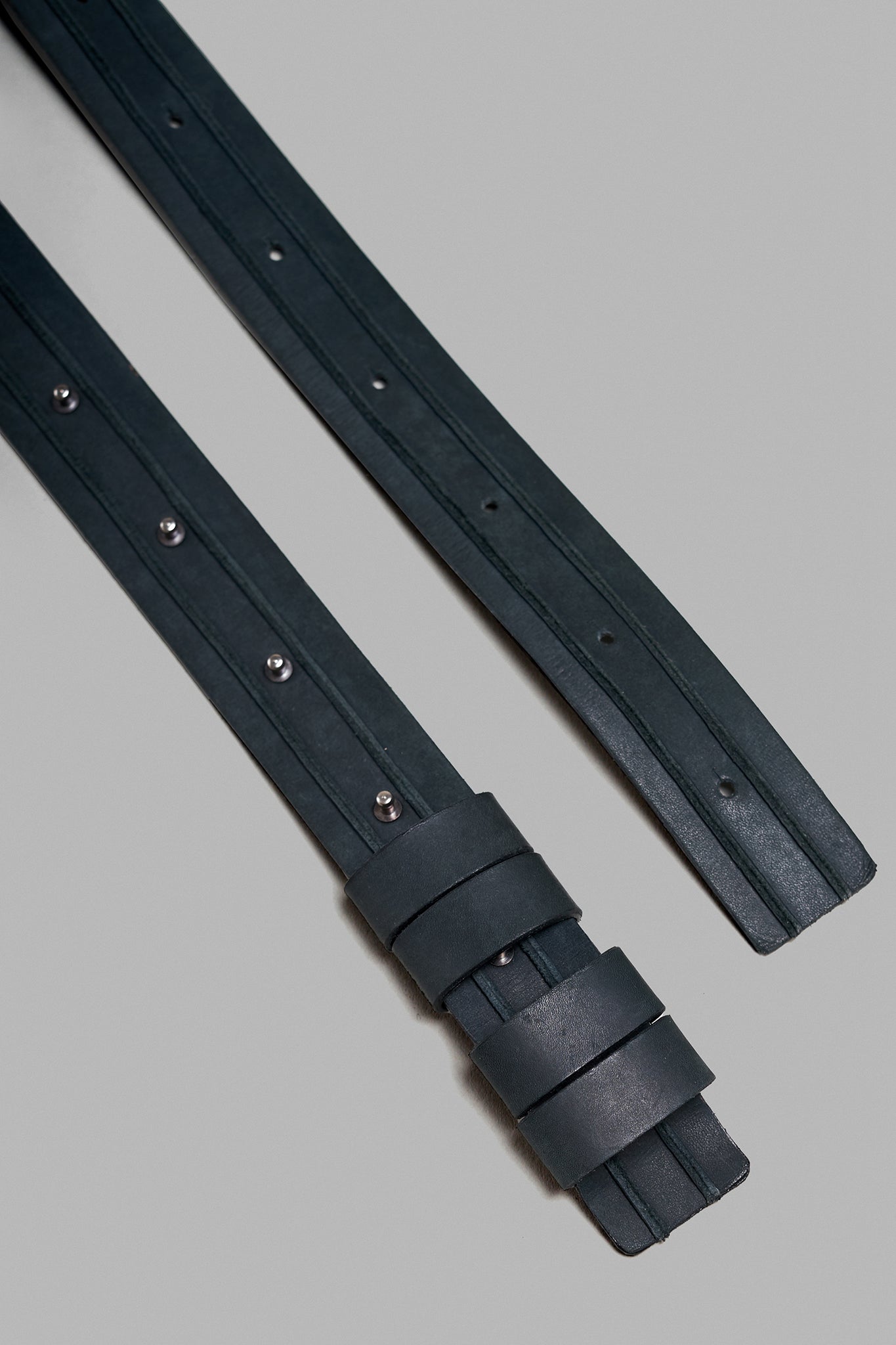 Leather Button Stud Belt with Detail - Old Black