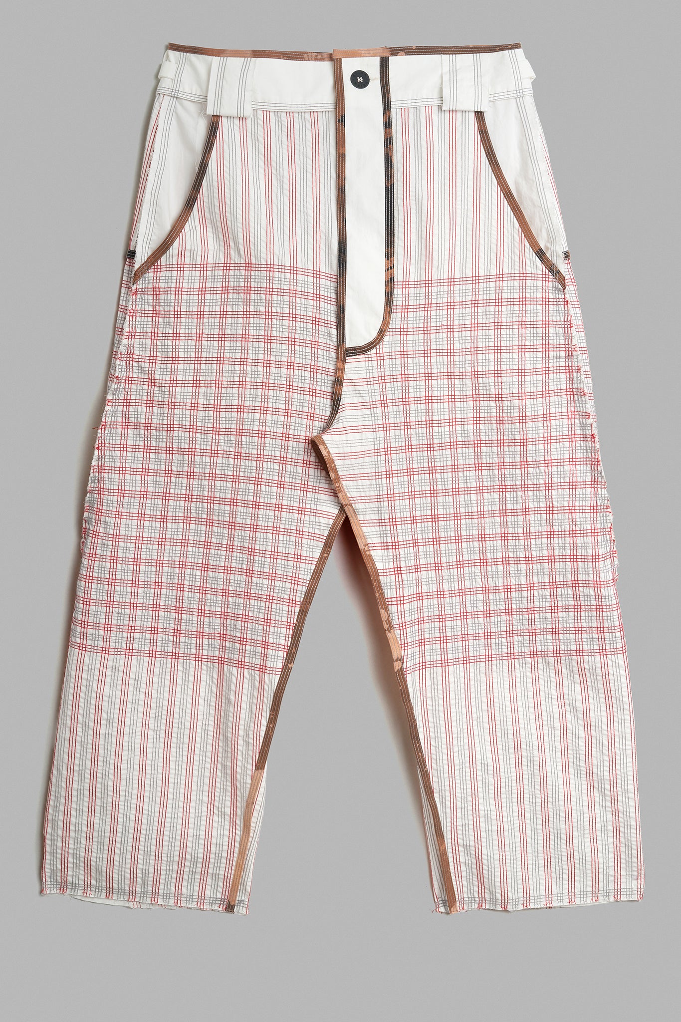 Cotton Topstitched Trousers - White