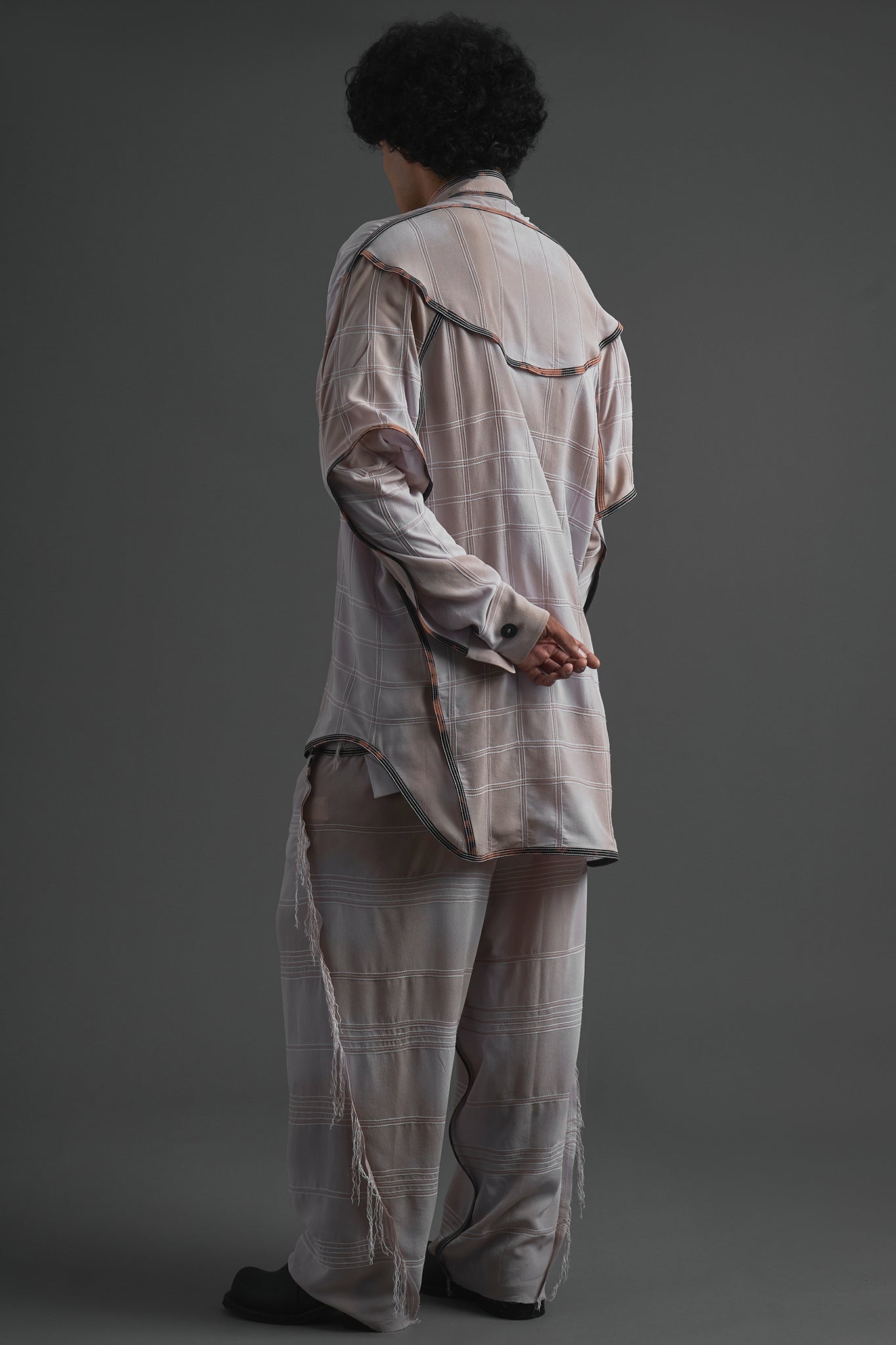 Silk Mid Neck Topstitched Shirt - Lilac