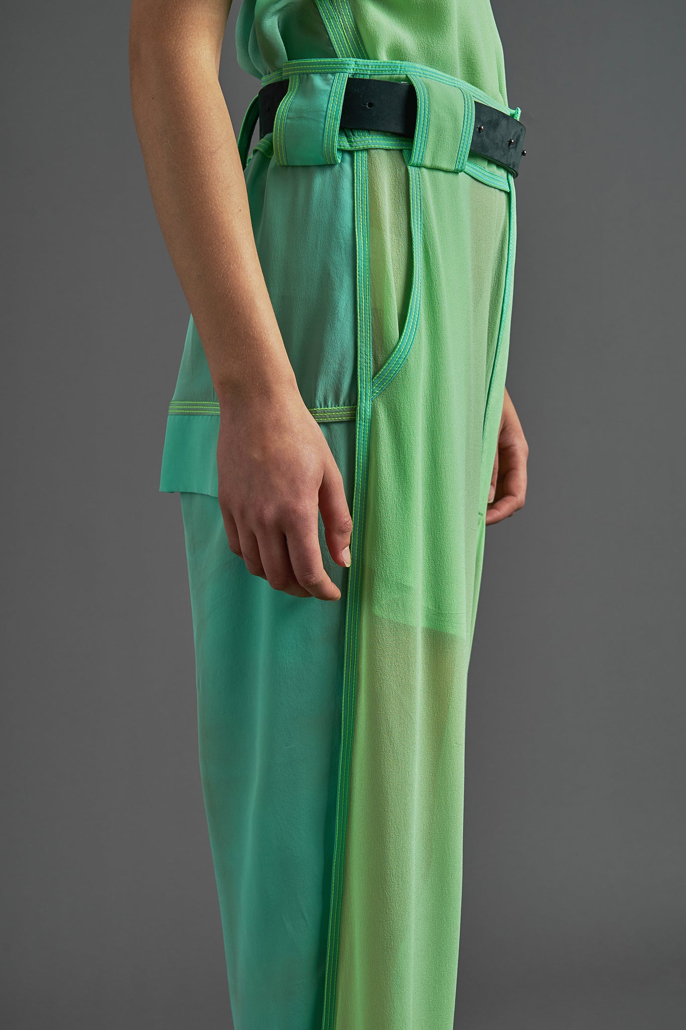 Silk Side Buckle Trousers -  Mint&Acqua