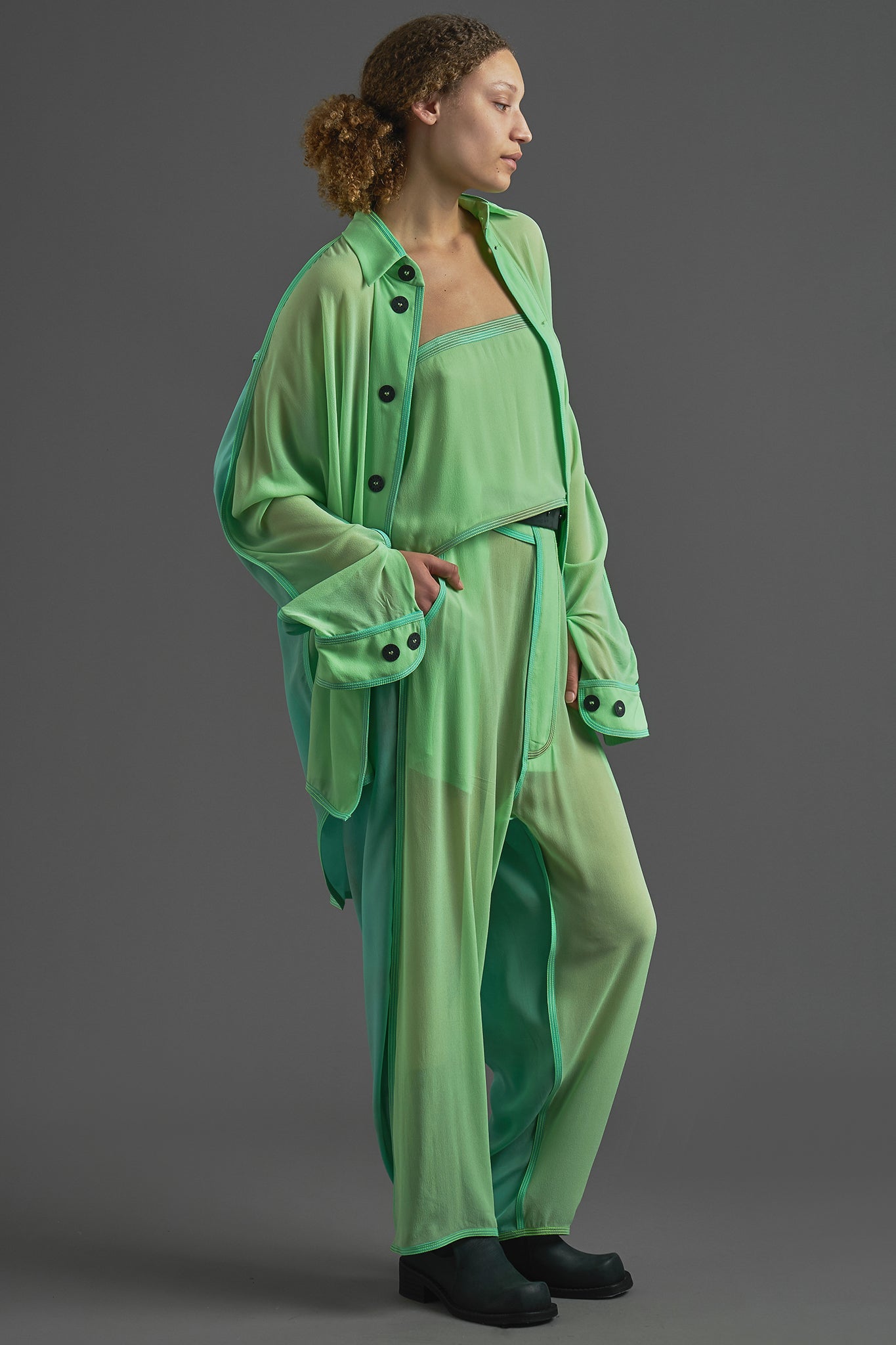 Silk Side Buckle Trousers -  Mint&Acqua