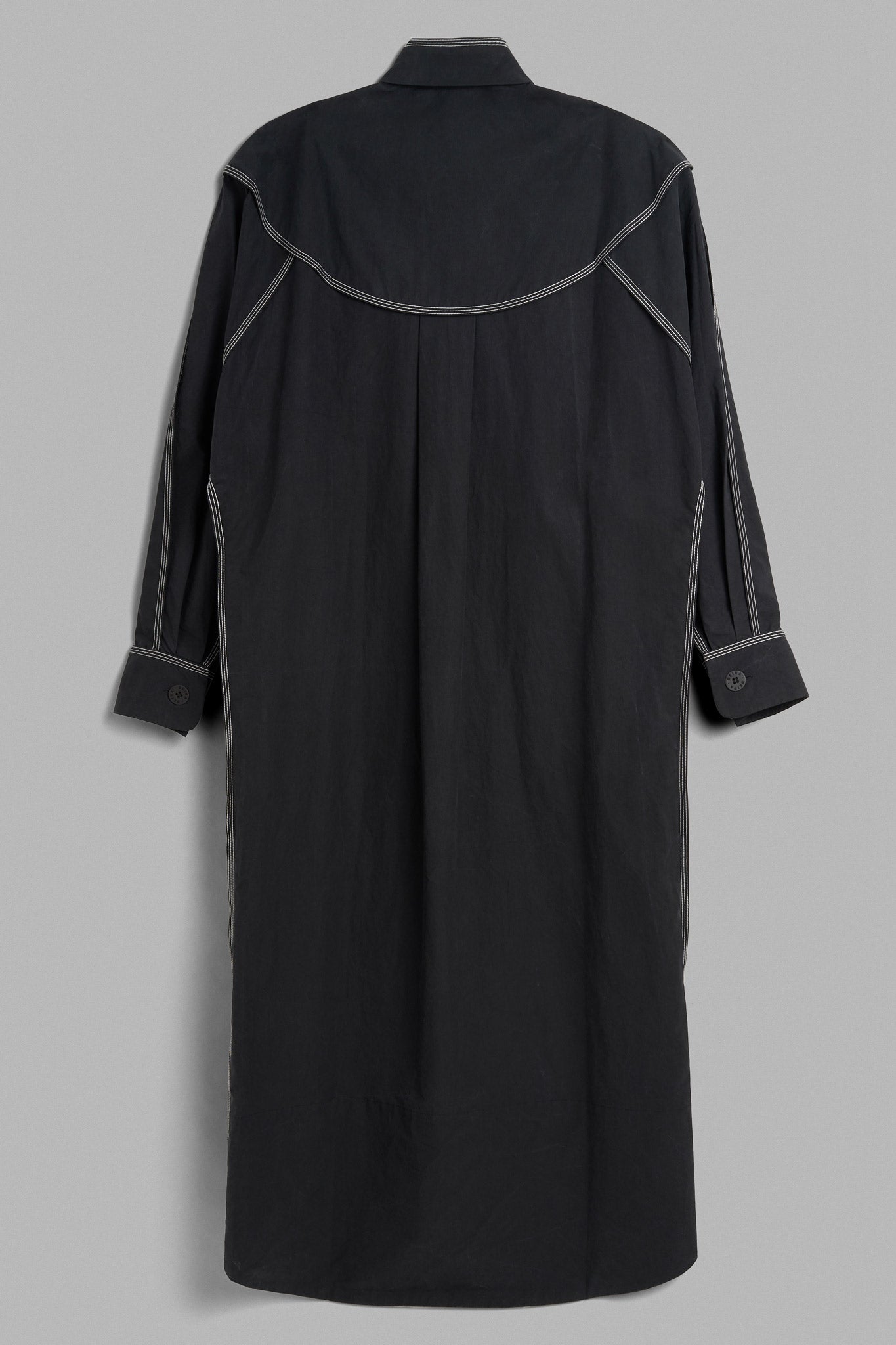 Cotton Long Sleeved Camp Shirt Dress - Black