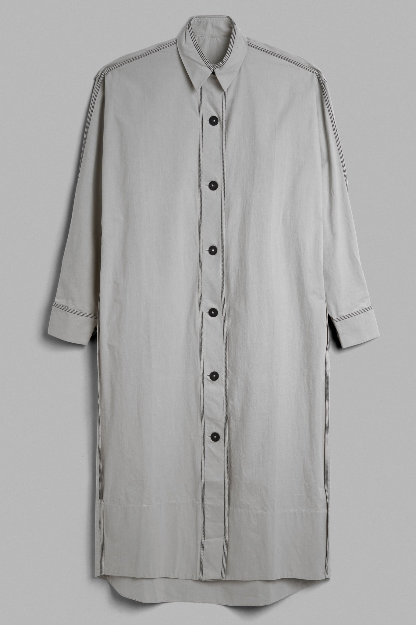 Cotton Long Sleeved Camp Shirt Dress - Grey
