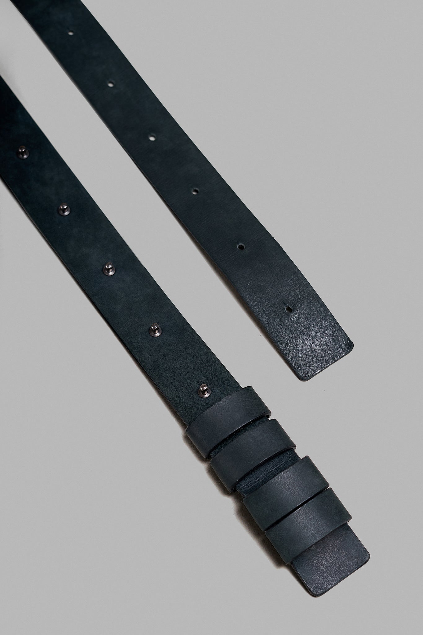 Leather Button Stud Belt - Old Black