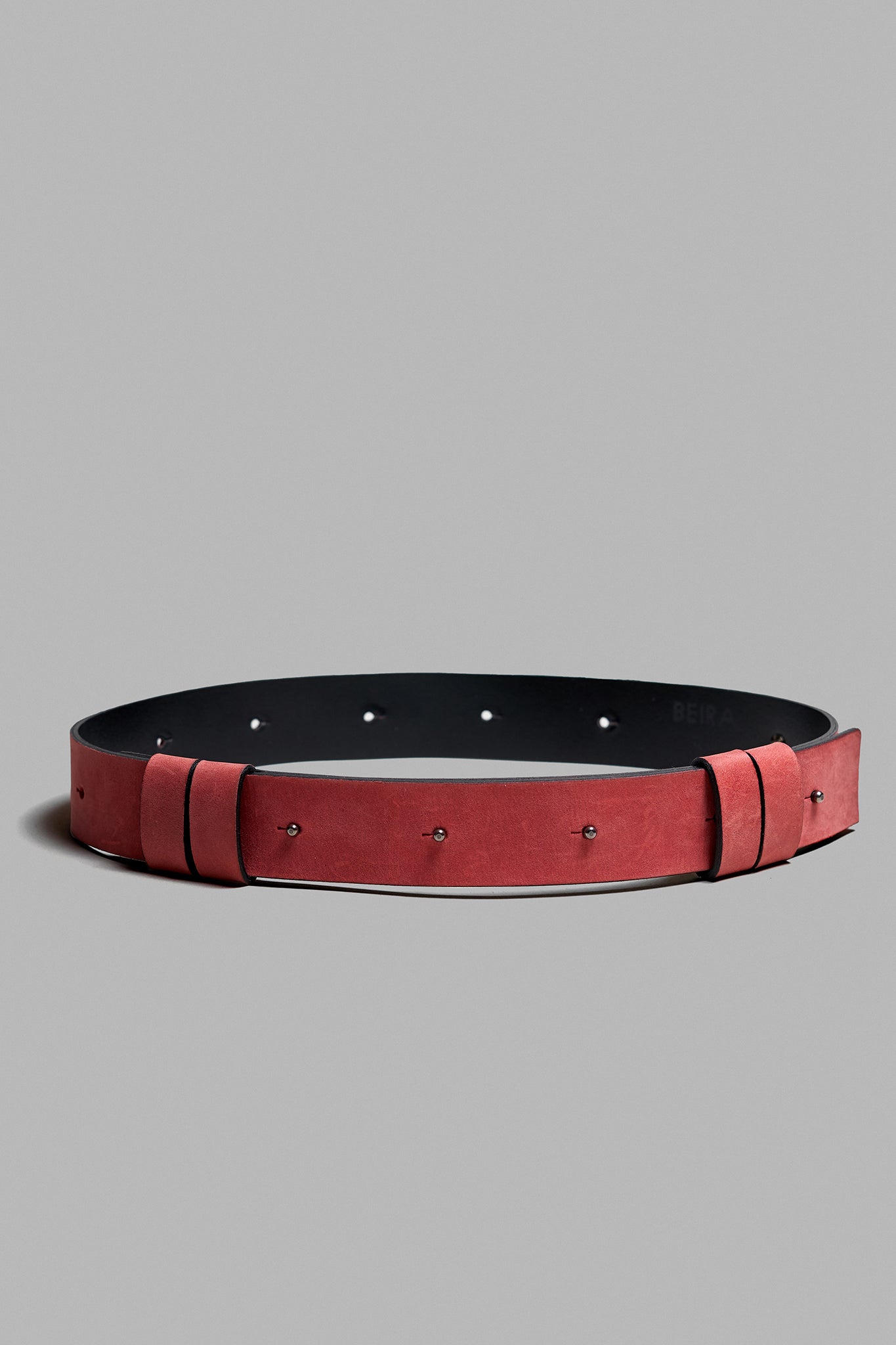 Leather Button Stud Belt - Old Red