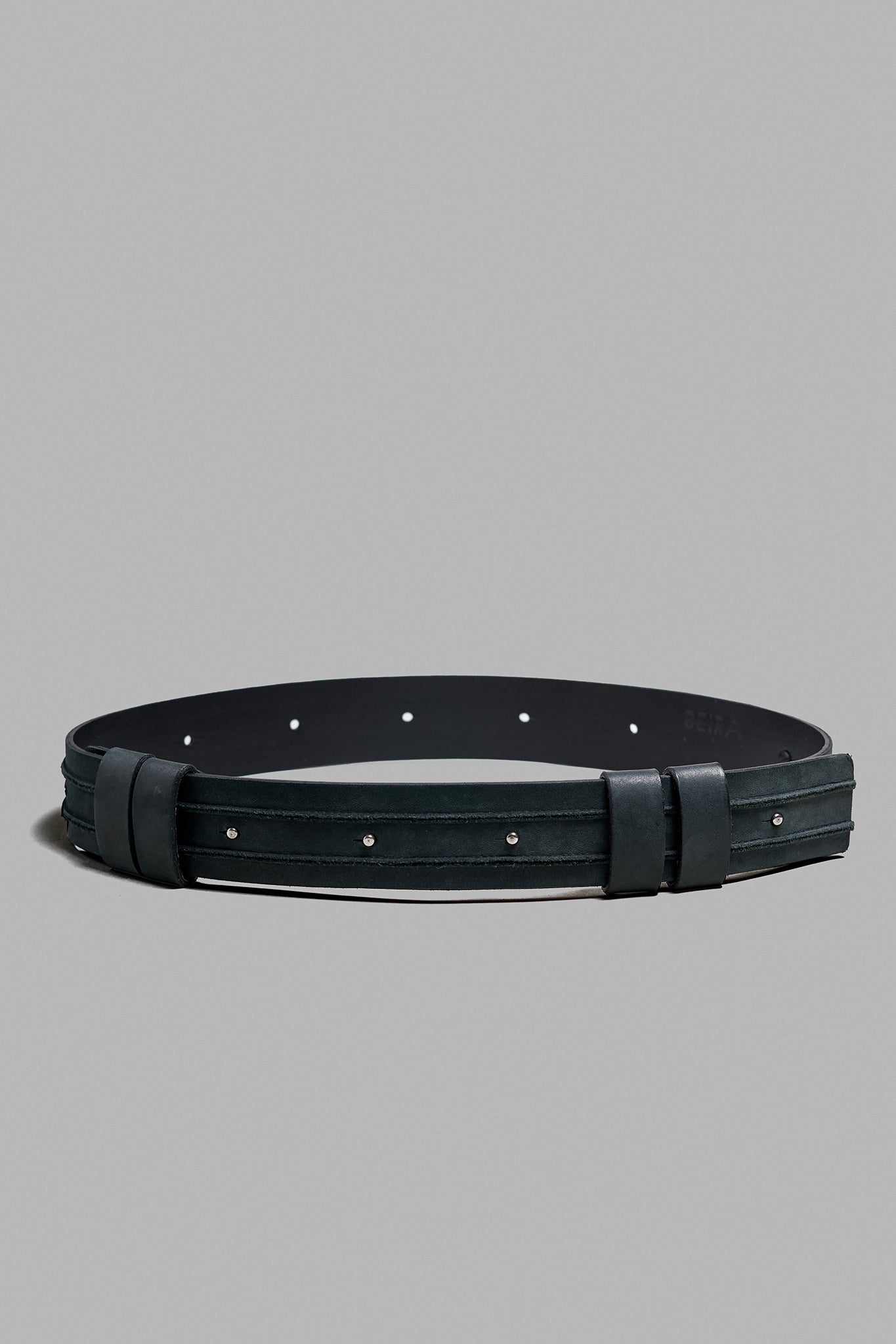 Leather Button Stud Belt with Detail - Old Black