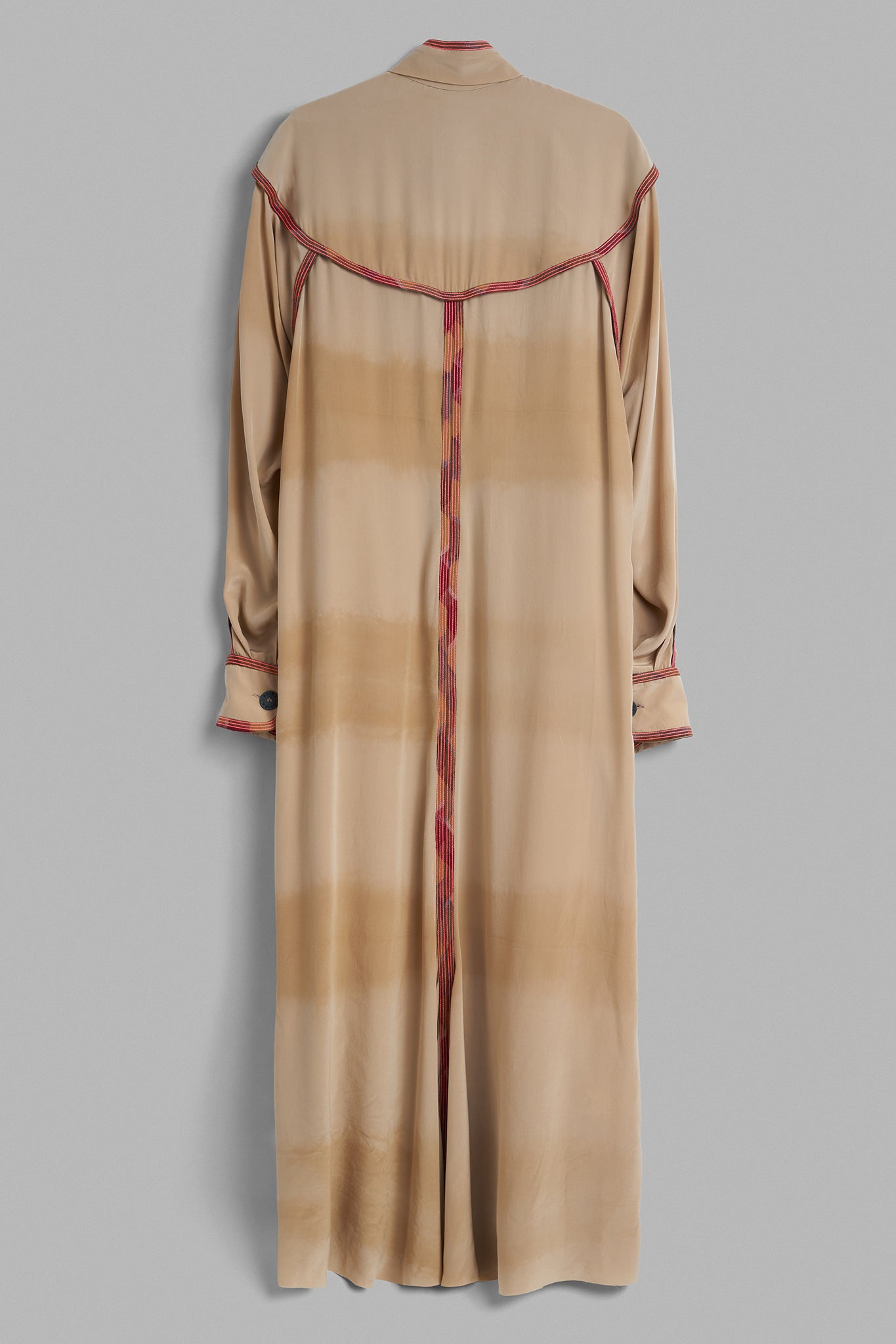 Silk Shirt Dress Jacquard Piping - Beige