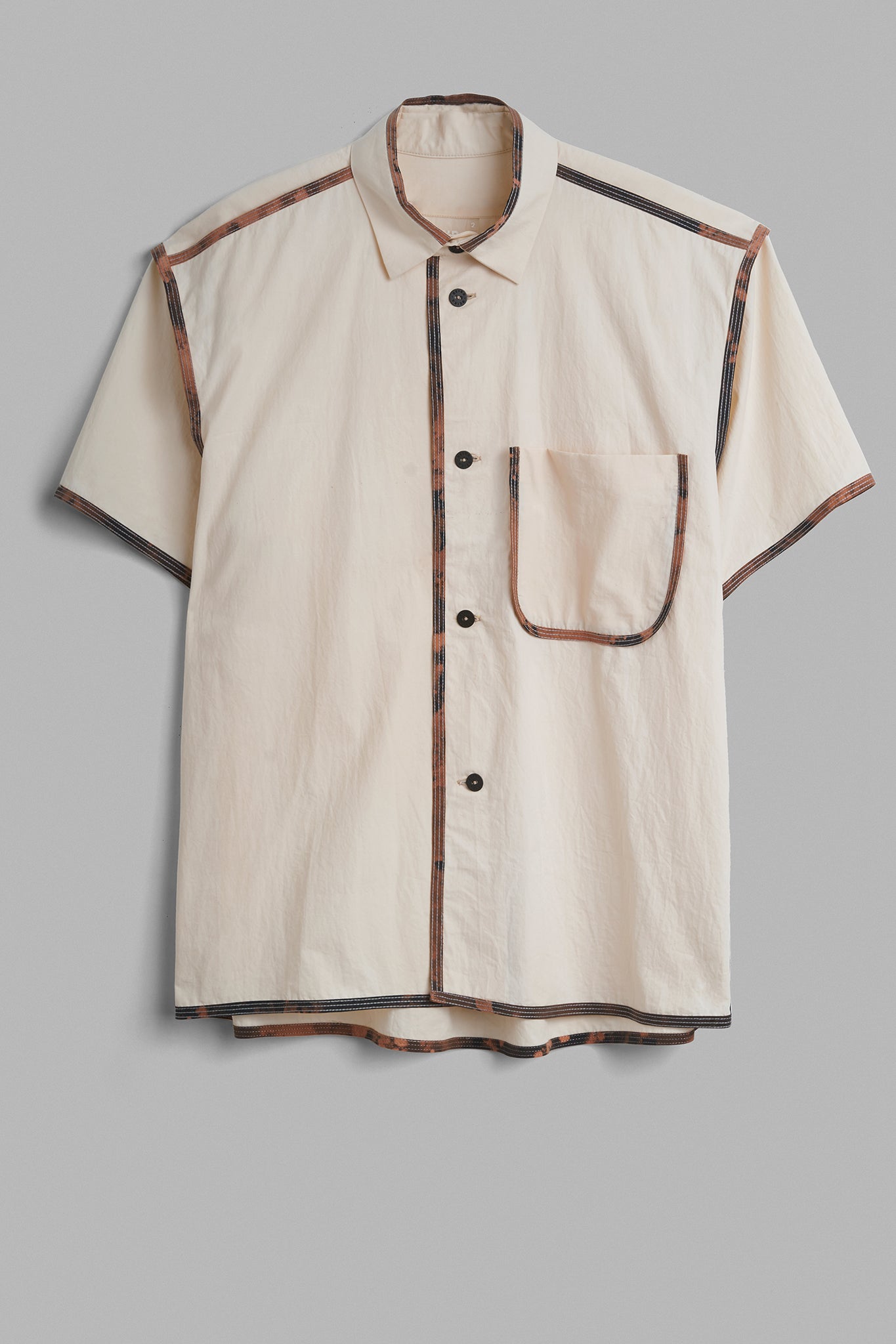 Cotton Piping Short Sleeve Shirt - Beige