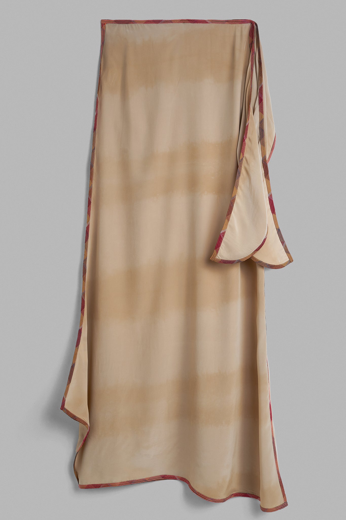 Silk Self Tie Dress Jacquard Piping - Beige