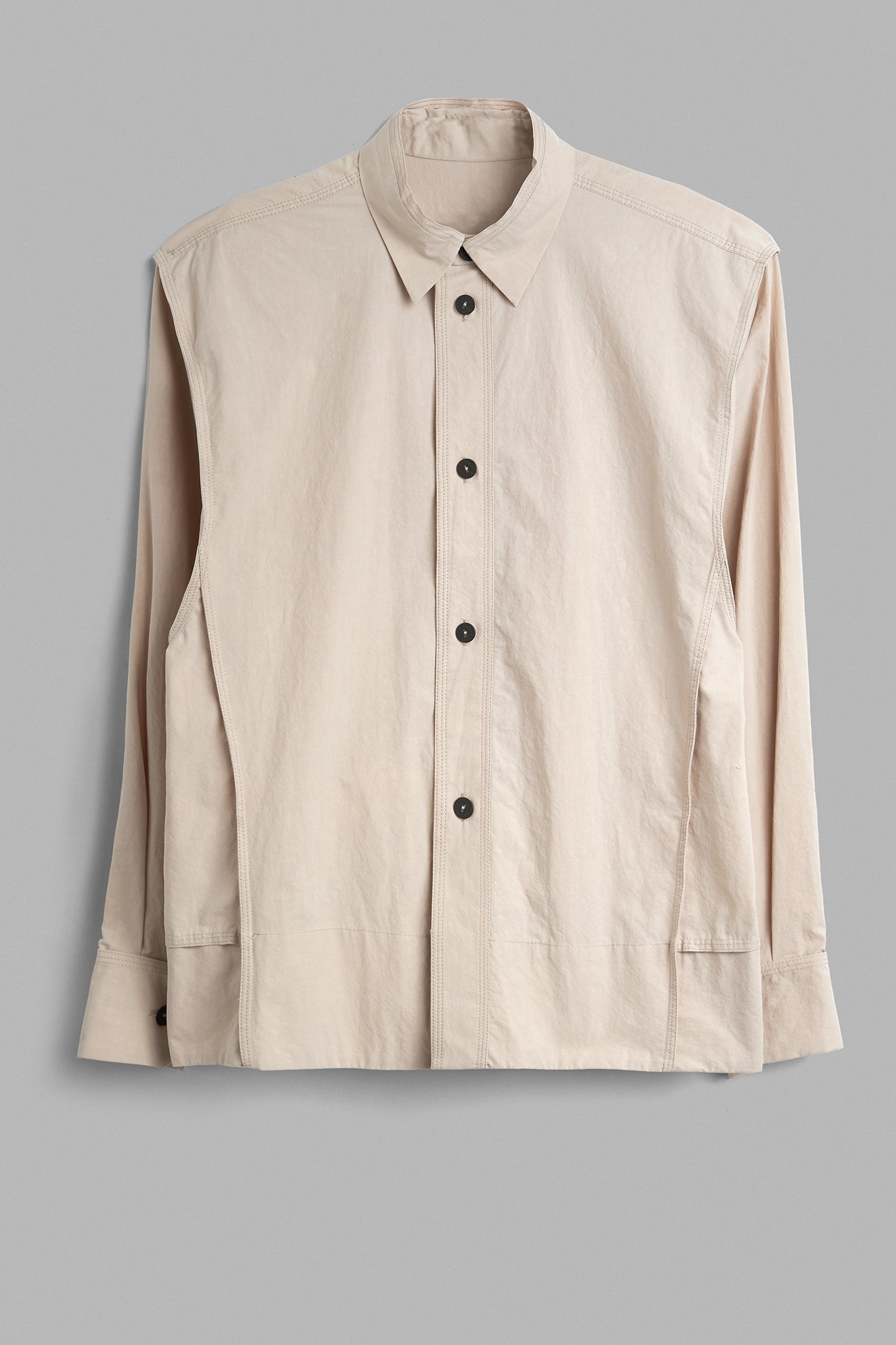 Cotton Baseball Long Sleeve Shirt - Beige