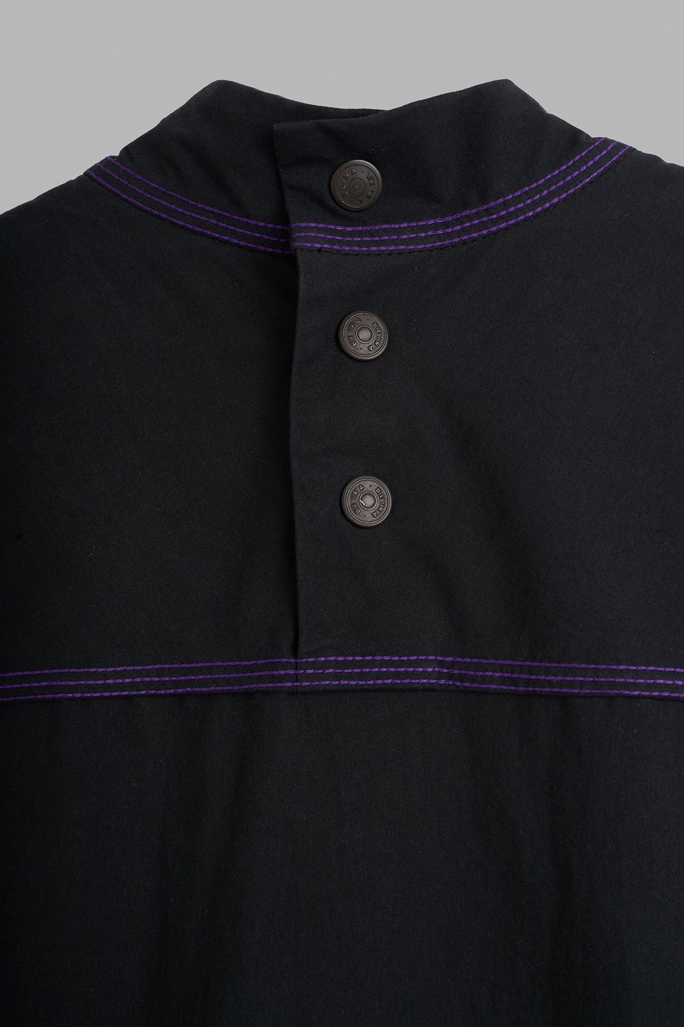 Cotton Midi Neck Tunica Purple Stitching - Black