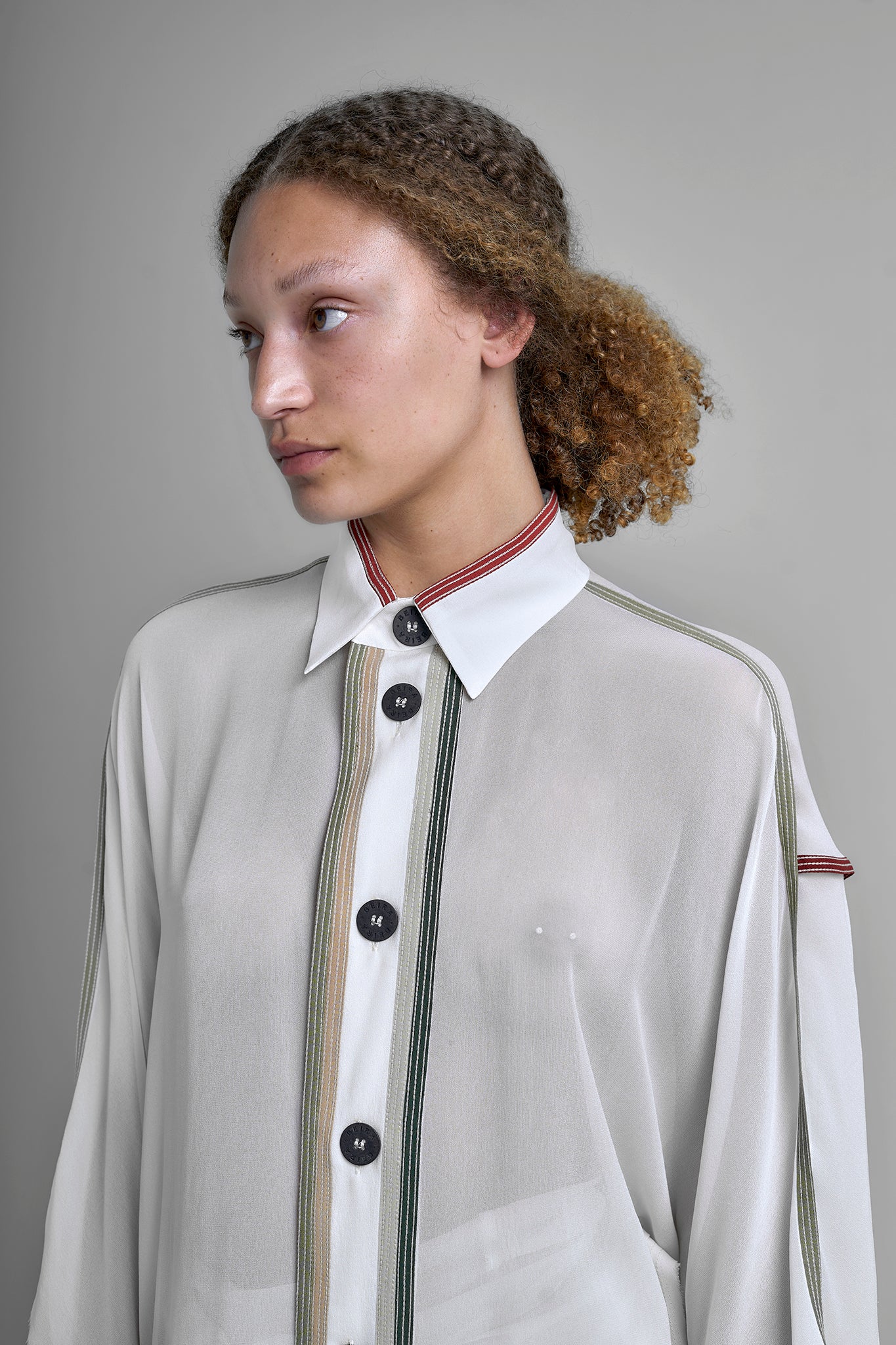 Silk Semi-sheer Button-up Shirt - White