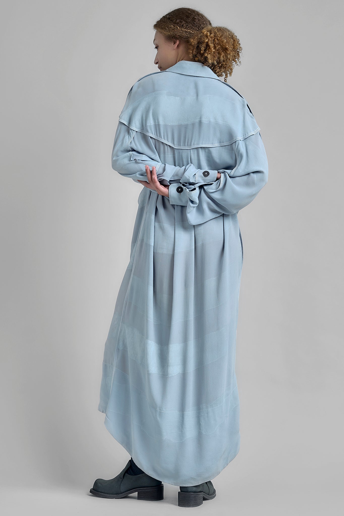 Handpainted Silk Shirt Dress - Blue