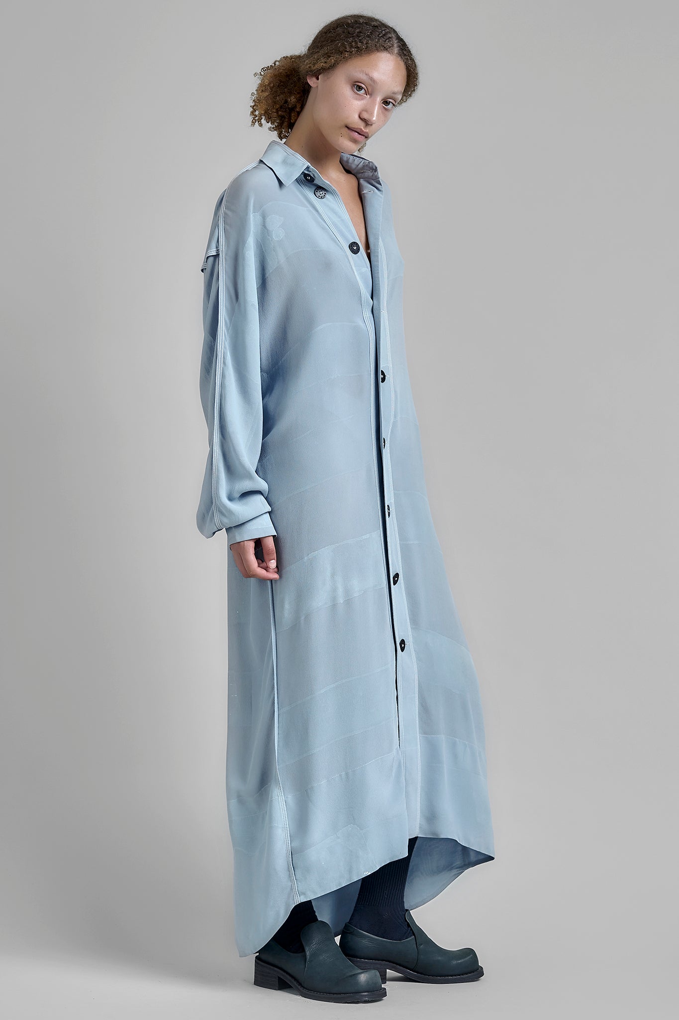 Handpainted Silk Shirt Dress - Blue