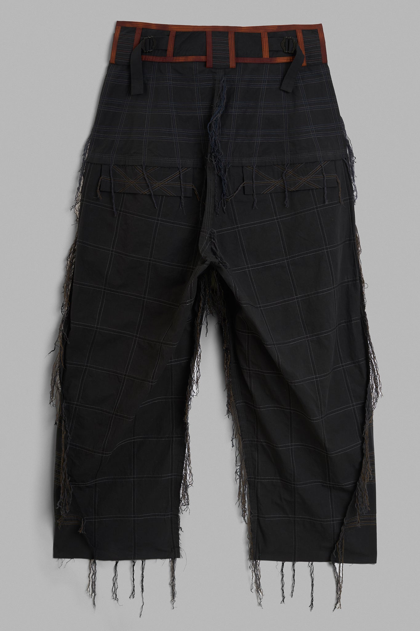 Topstitched Cotton Fringed Trousers - Black
