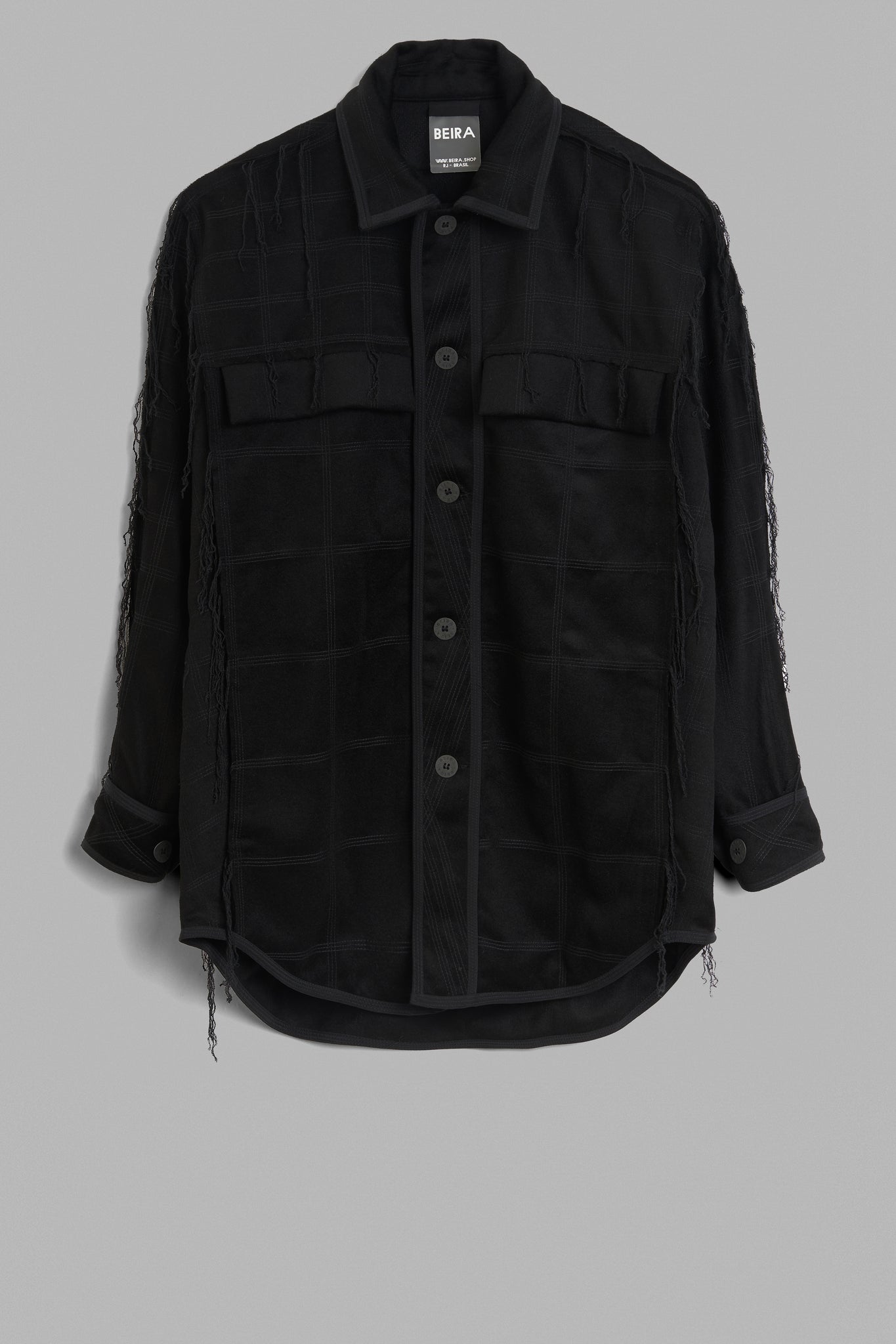 Topstitched Wool Coat - Black