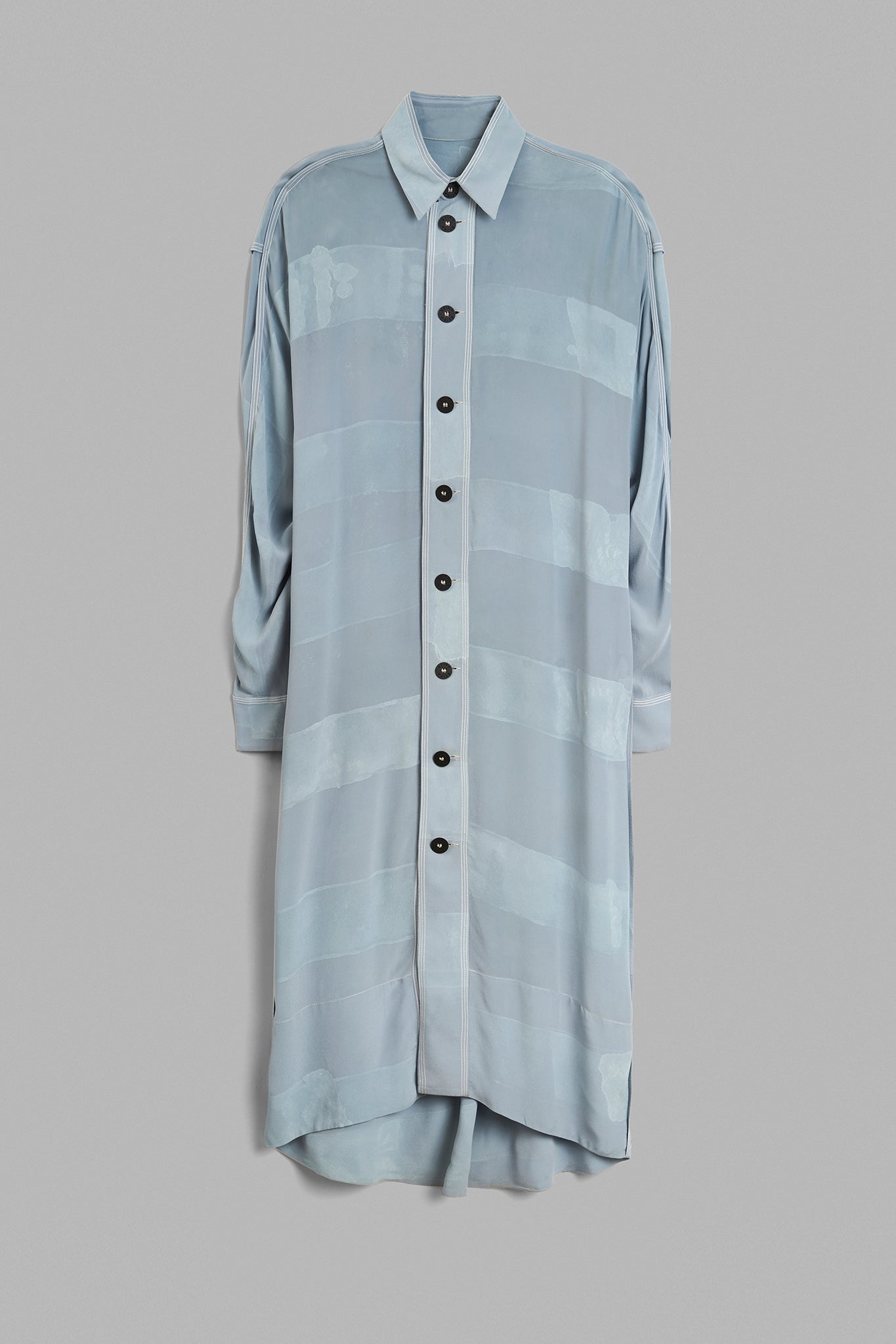 Handpainted Silk Shirt Dress - Blue