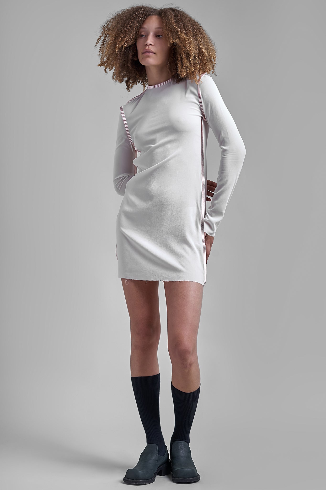Long Sleeve Silk Mini Dress - White