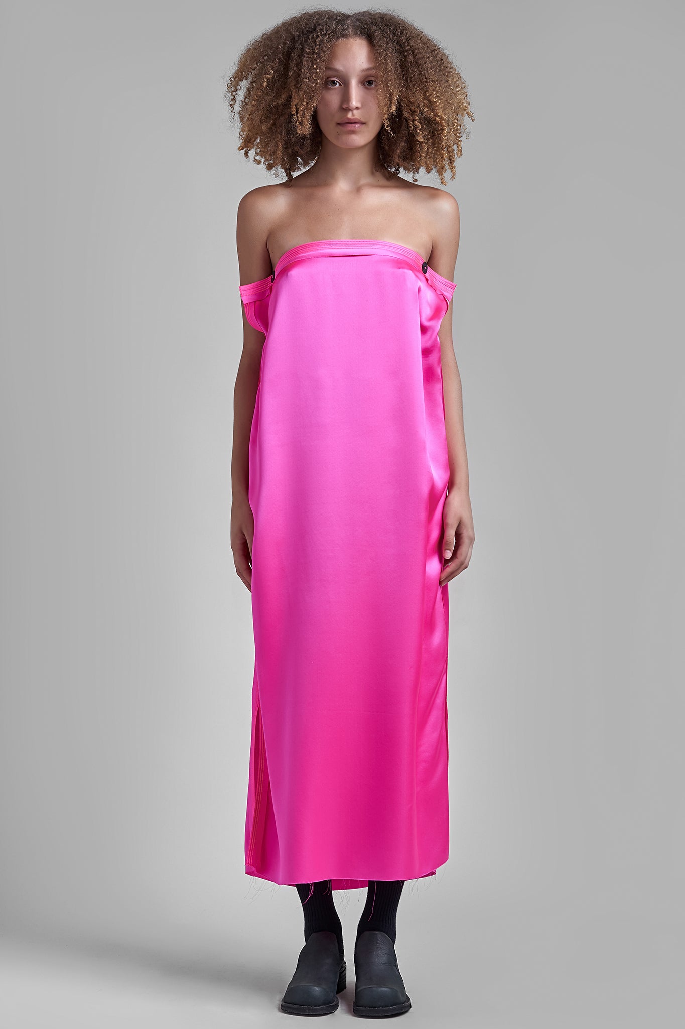Satin Silk Bandeau Dress - Pink