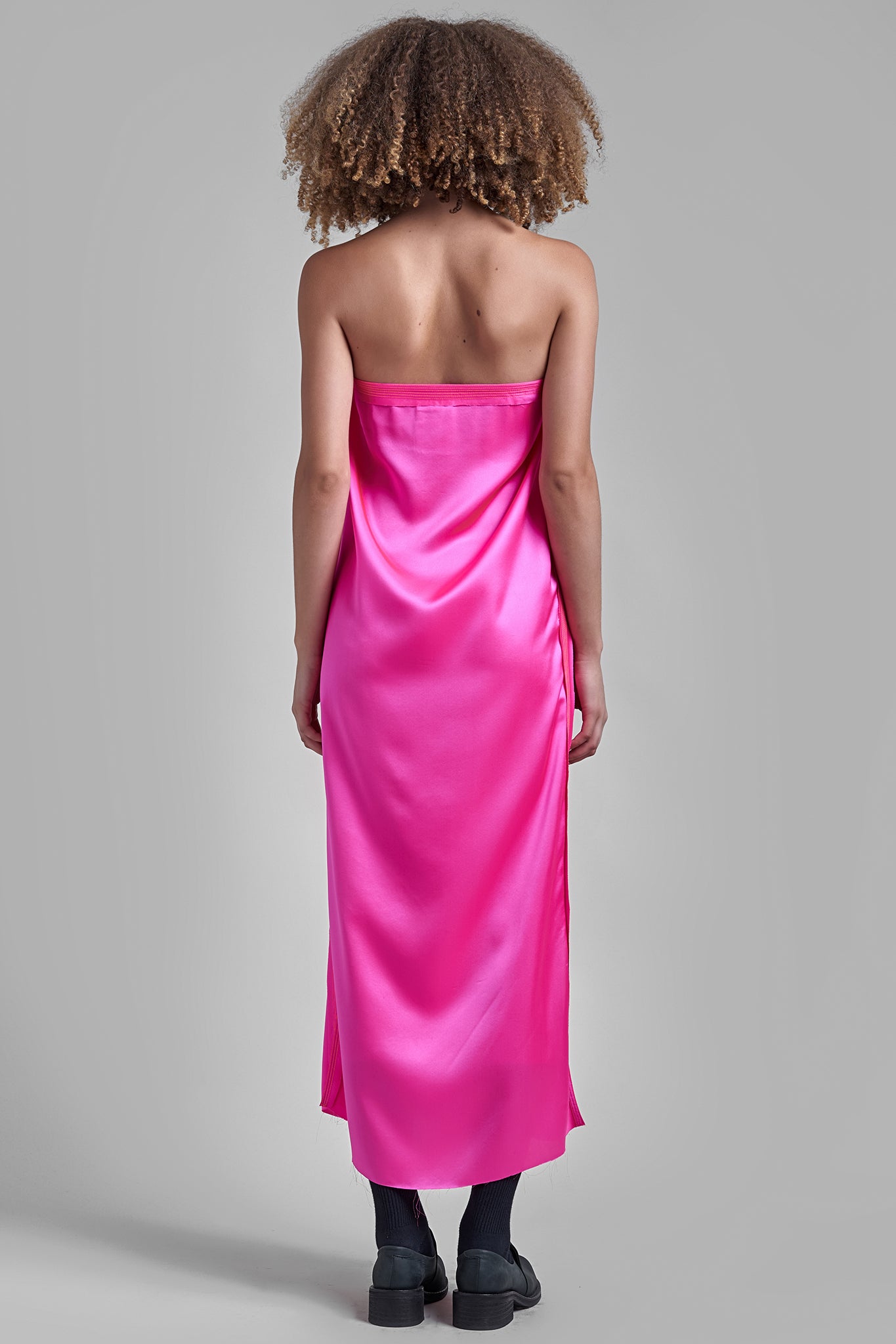Satin Silk Bandeau Dress - Pink