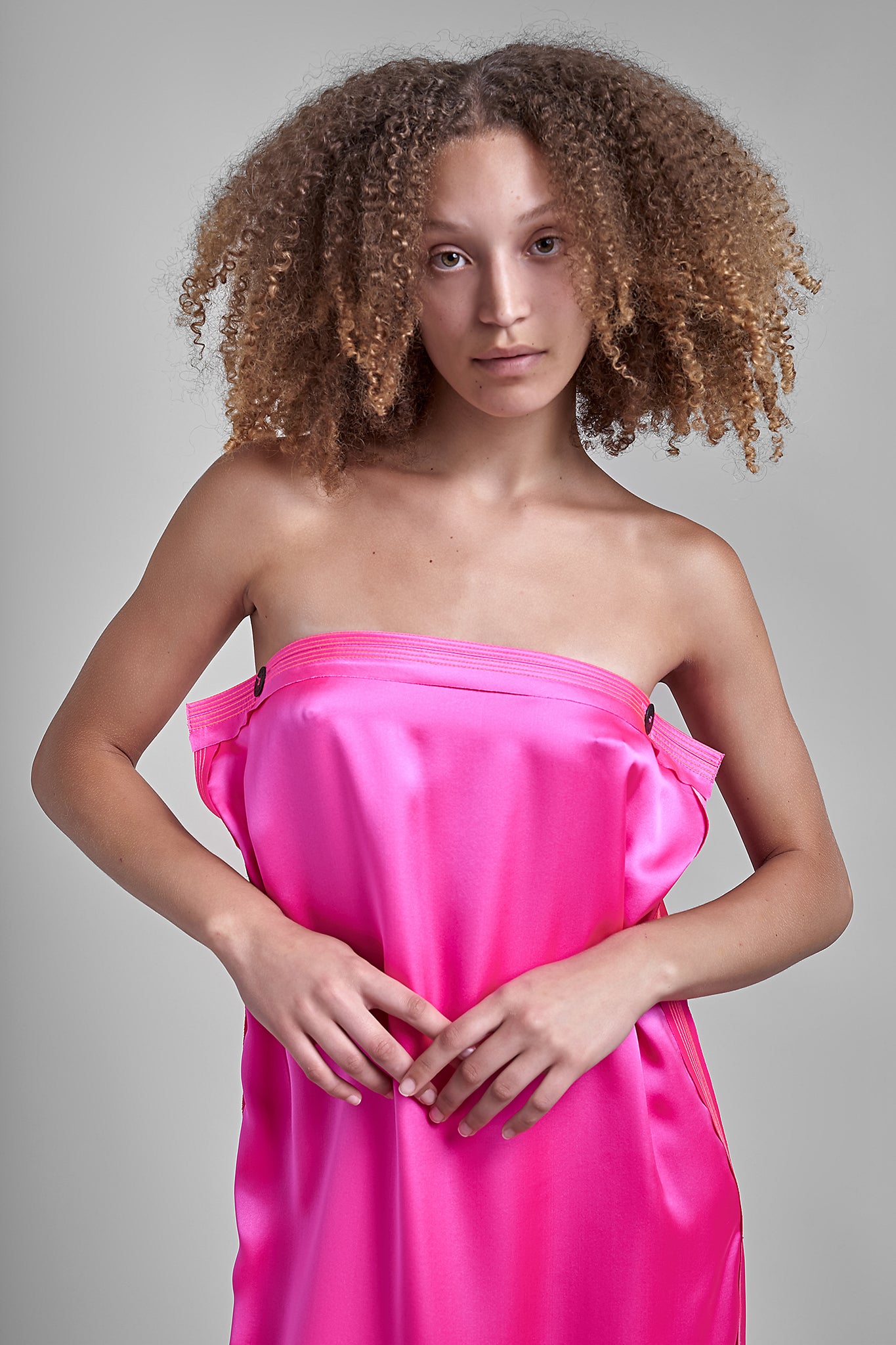 LOOK PINK SATIN SILK BANDEAU DRESS