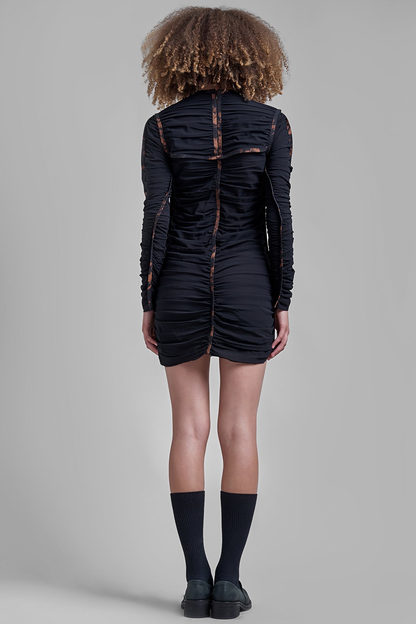 Ruched Silk Mini Dress - Black