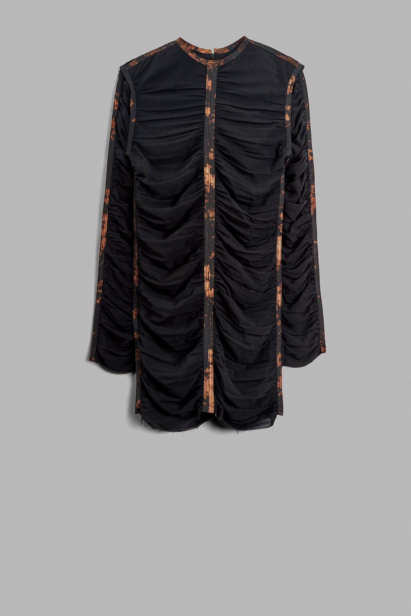 Ruched Silk Mini Dress - Black