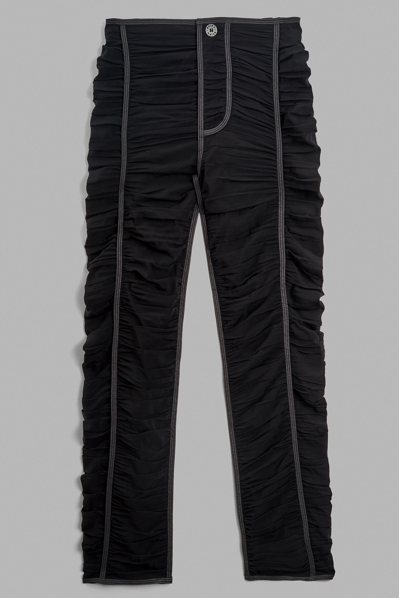 Ruched Silk Pants - Black