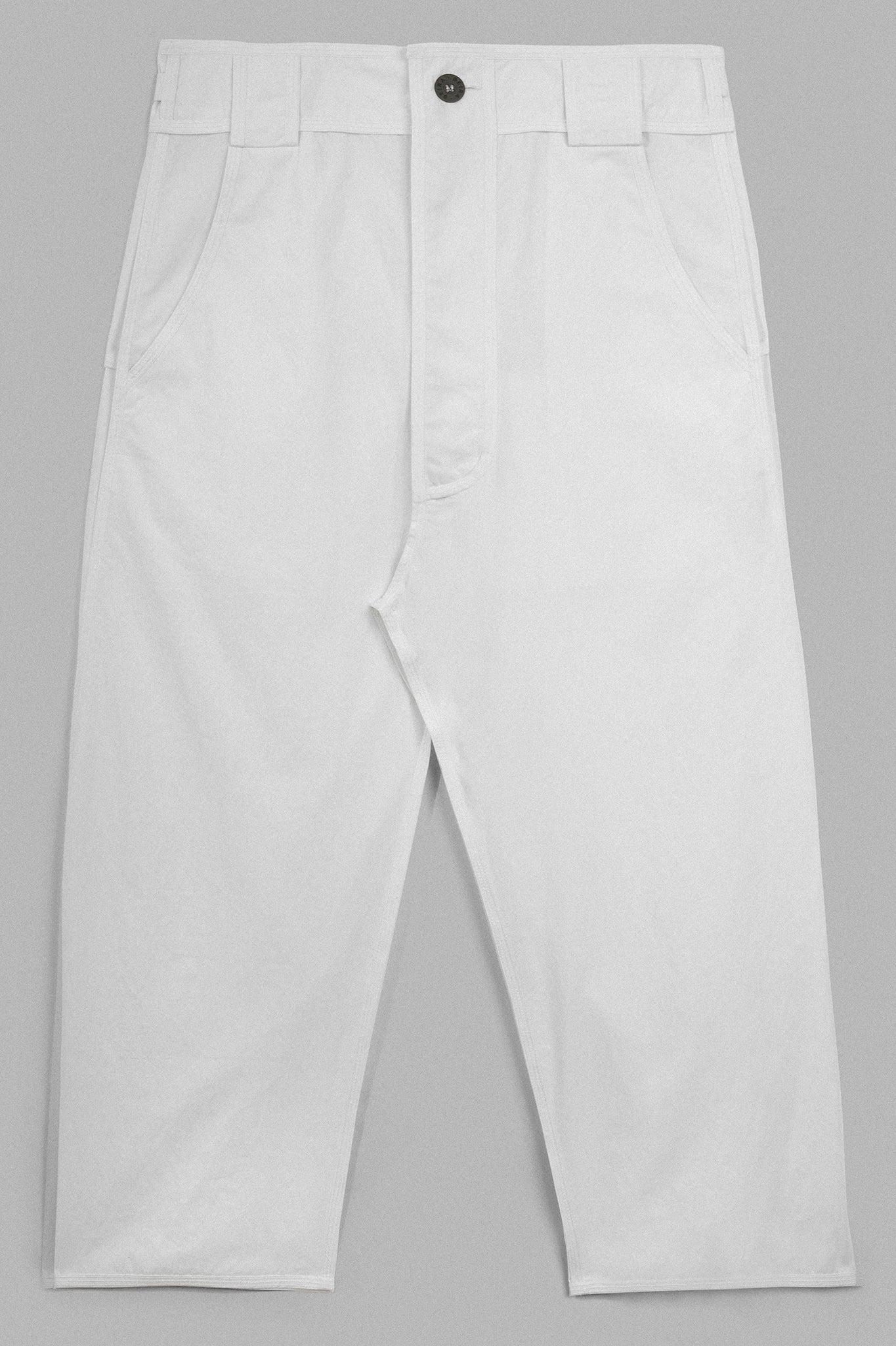 Cotton Side Buckle Trousers - White