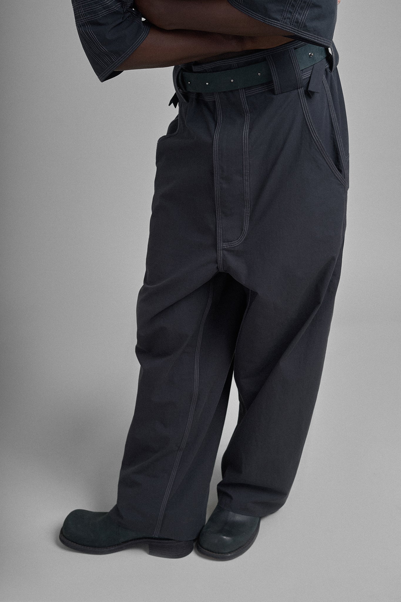 Cotton Side Buckle Trousers - Black