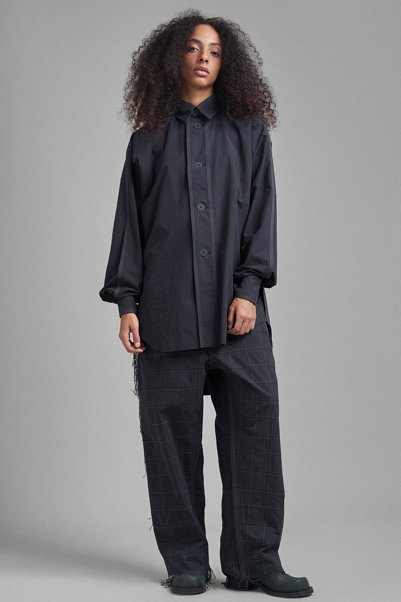 Cotton Long-Sleeved Shirt - Black