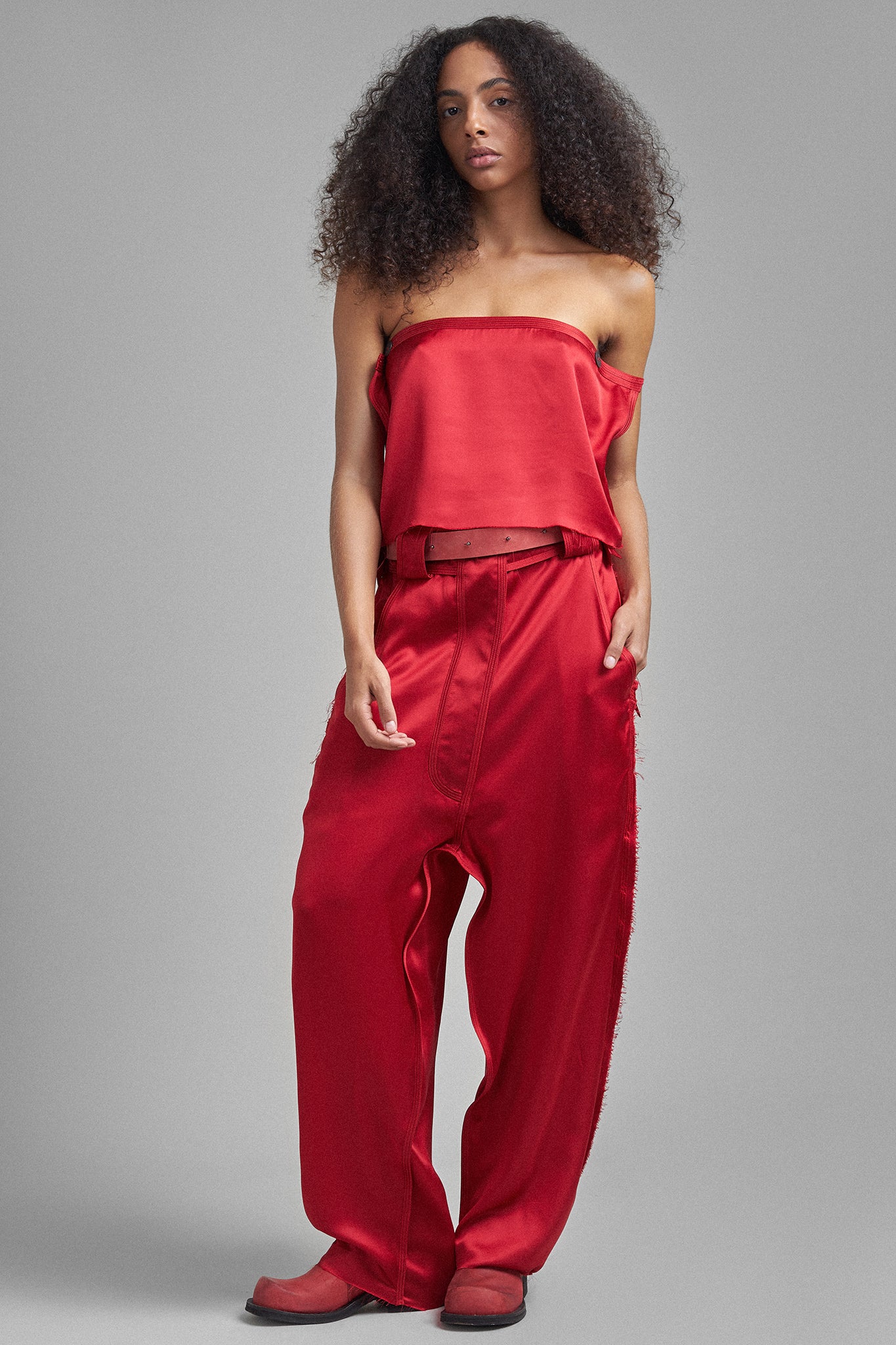 red satin bandeau top