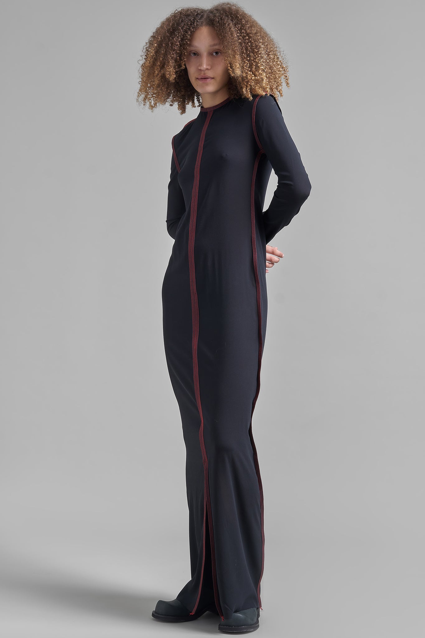 Silk Long Sleeved Maxi Dress - Black