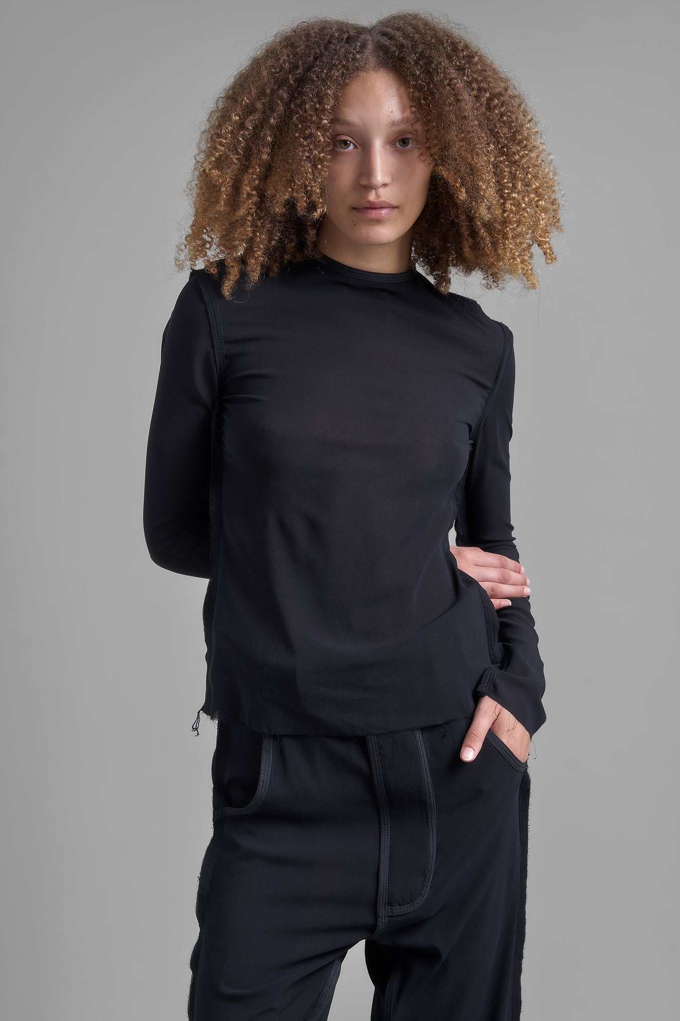 Fitted Silk Long Sleeved T-shirt - Black