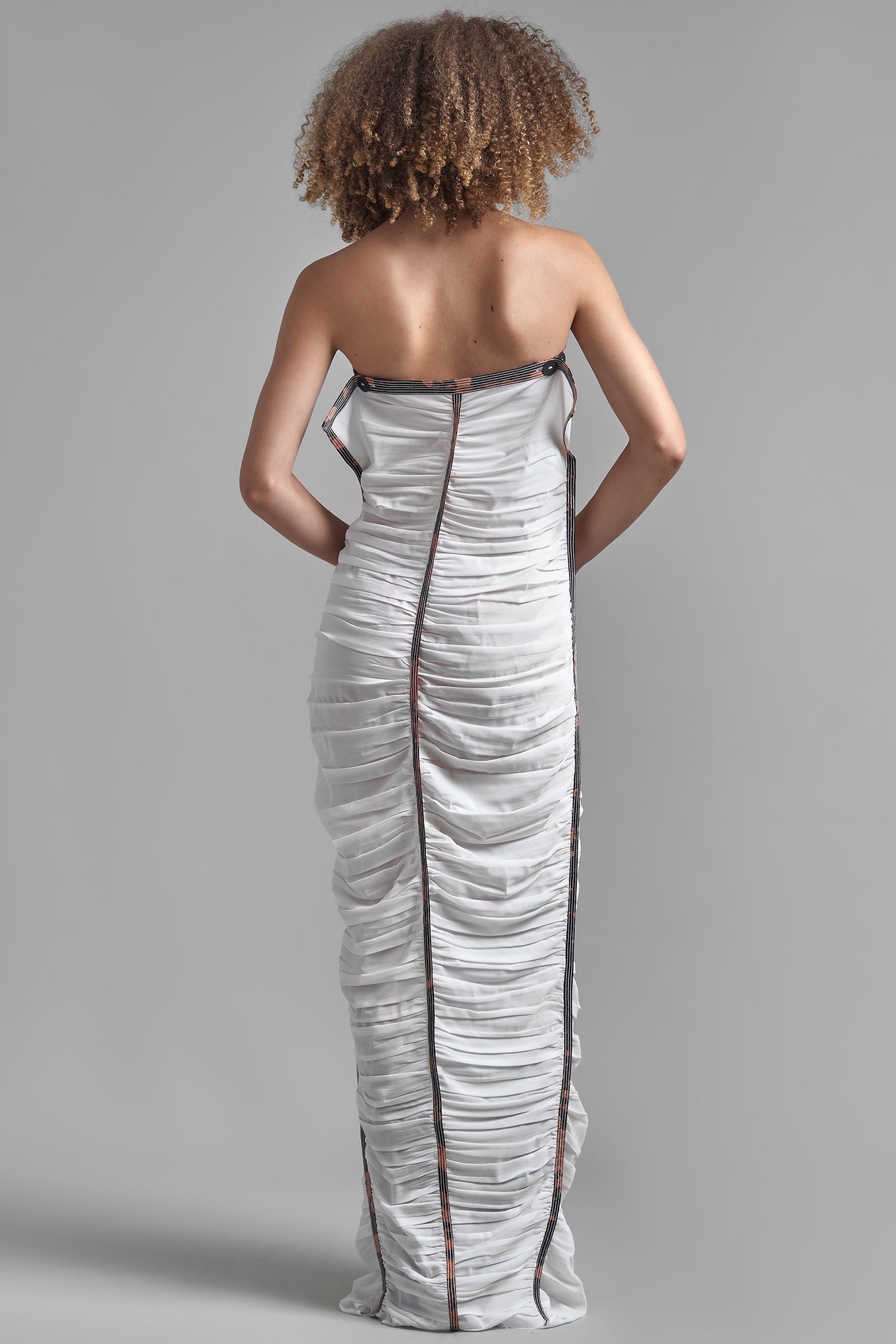 Ruched Silk Bandeau Maxi Dress - White