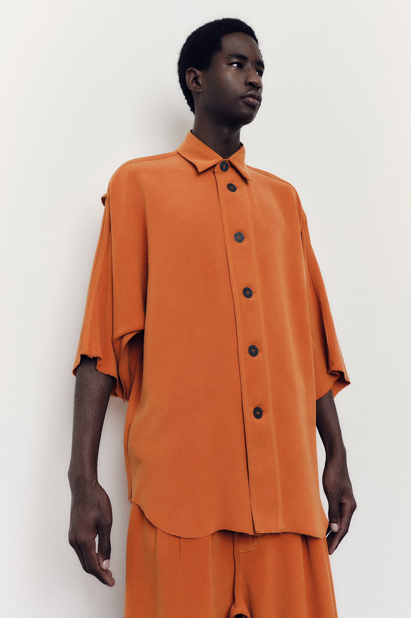 Silk Oversize-Fit Shirt - Orange