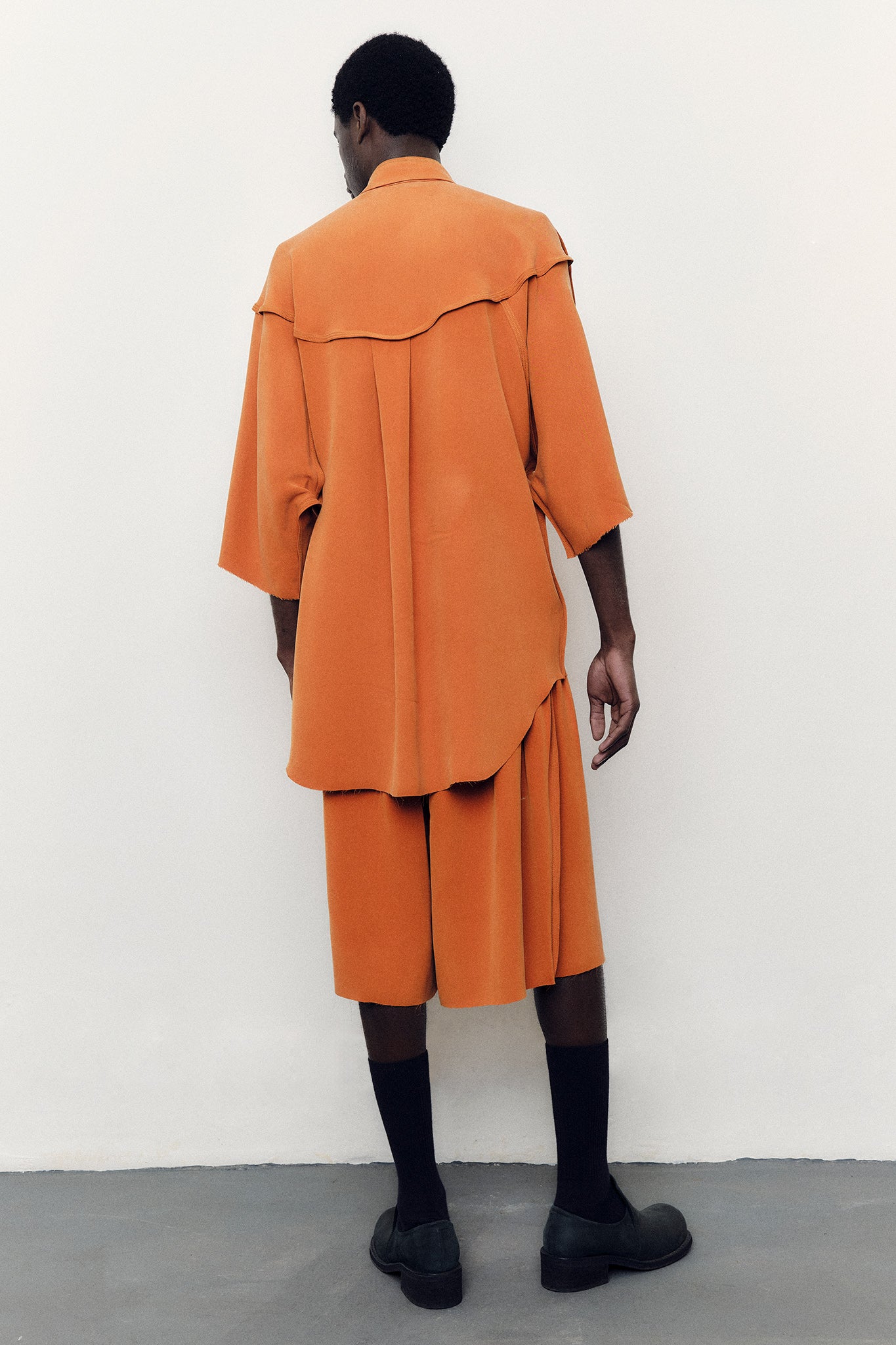 Silk Bermuda Shorts with Gathereds - Orange