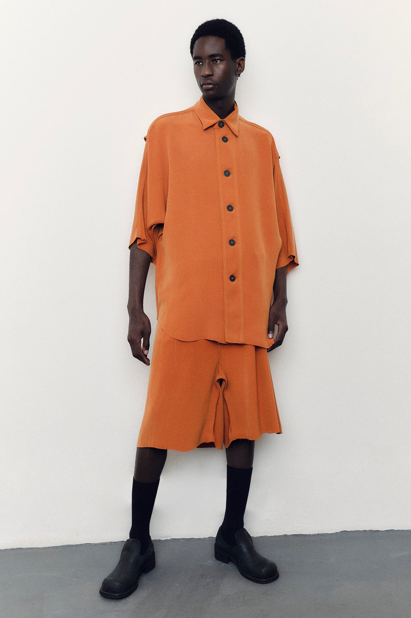 Silk Bermuda Shorts with Gathereds - Orange