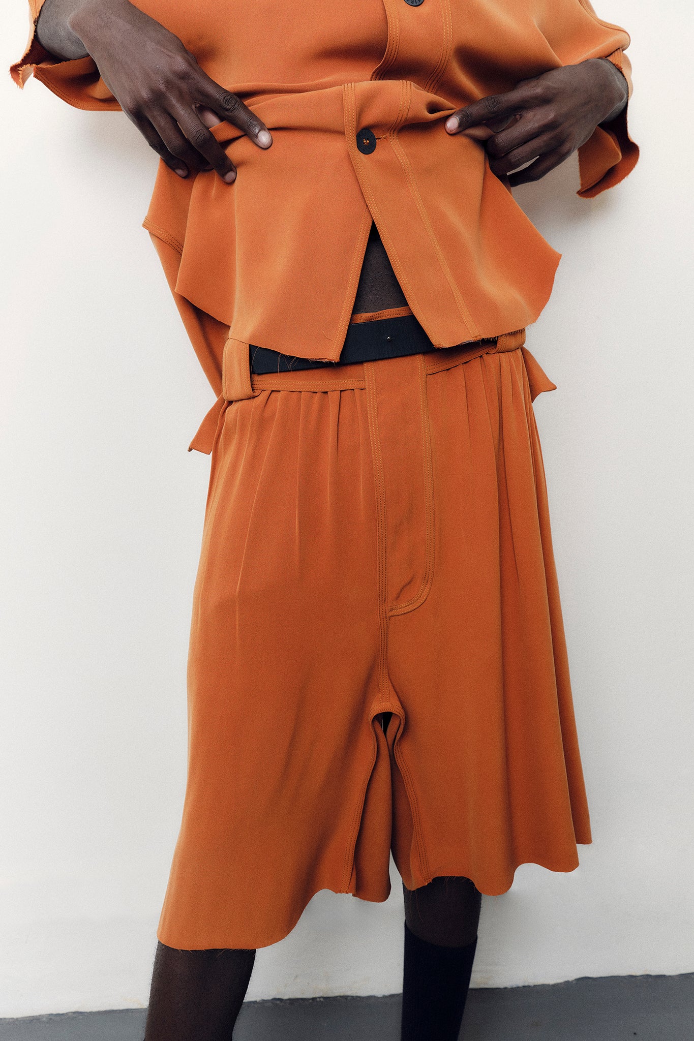 Silk Bermuda Shorts with Gathereds - Orange