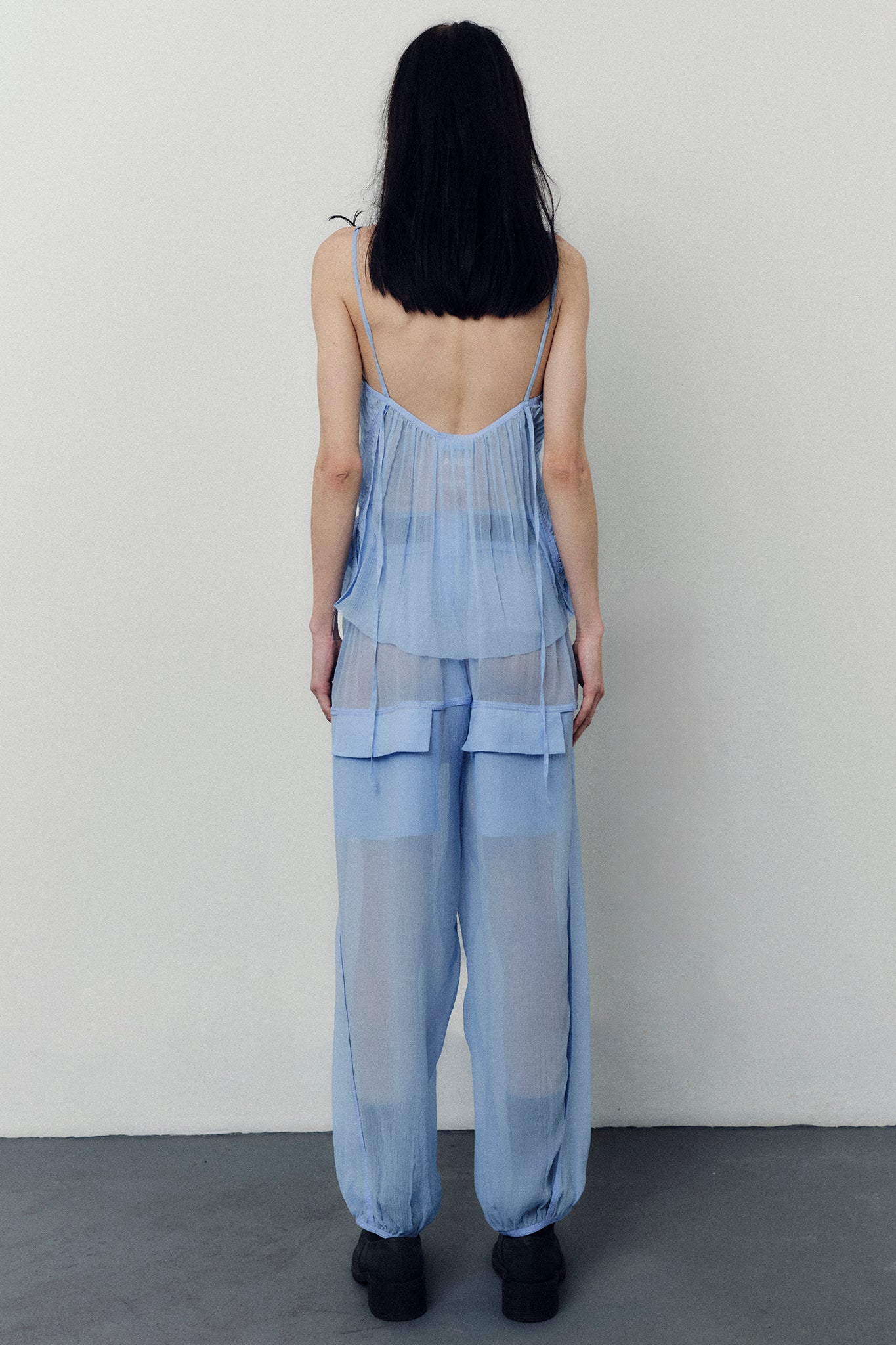 Silk Gathered Balloon Pants - Blue