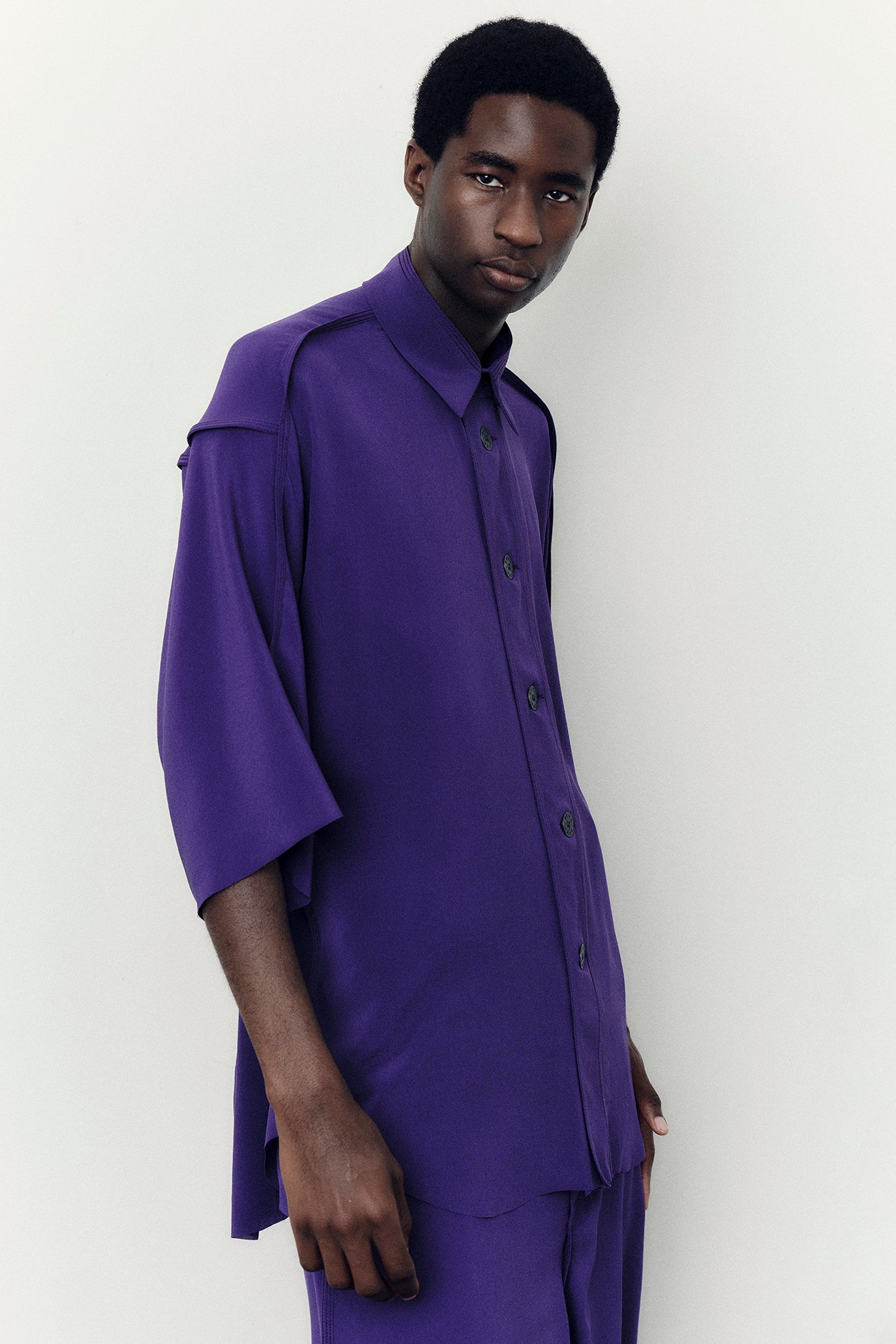 Silk Oversize-Fit Shirt - Purple