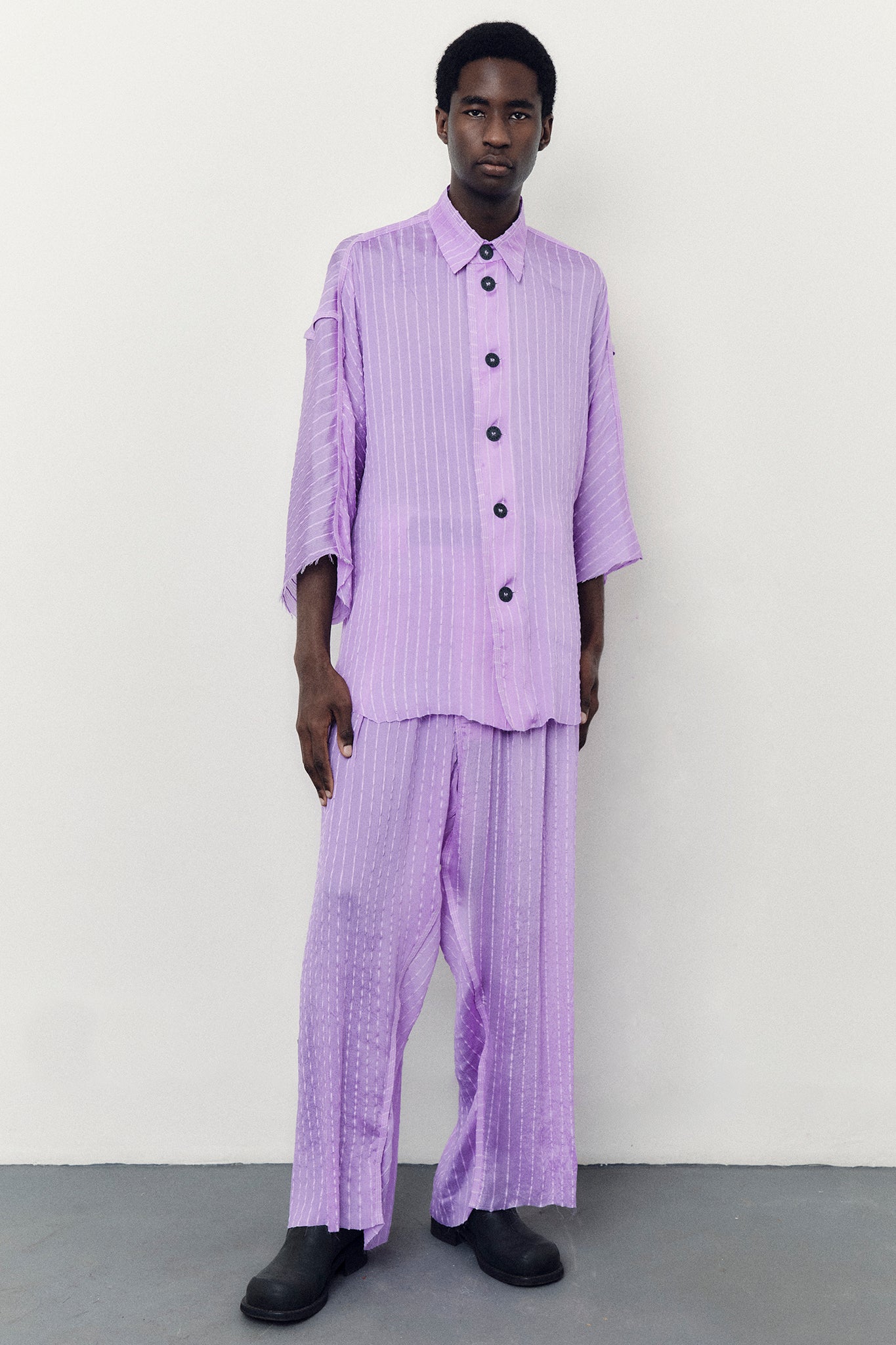 Textured Silk Oversize-Fit Shirt - Lilac