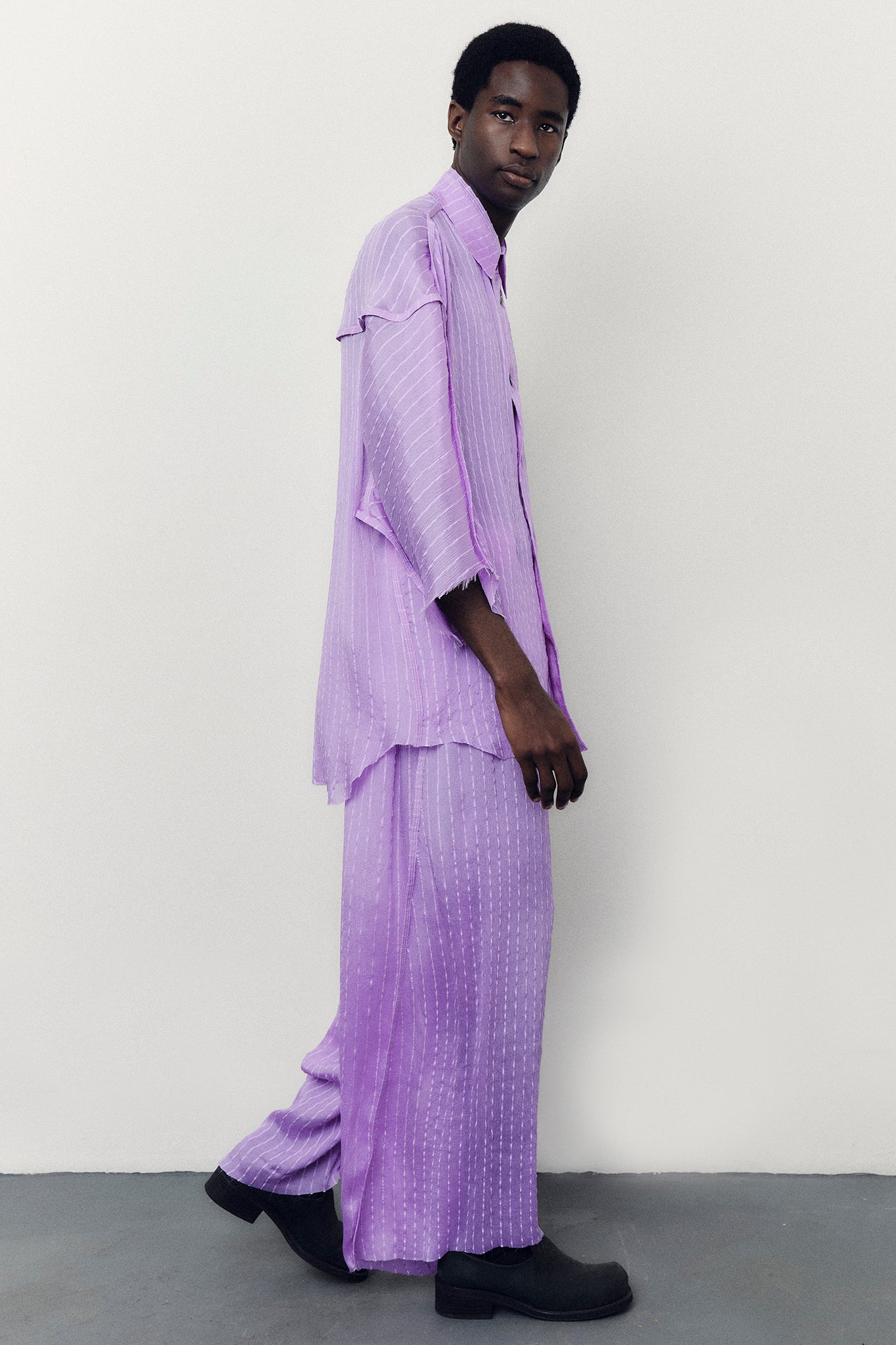 Textured Silk Gathered Trousers - Lilac