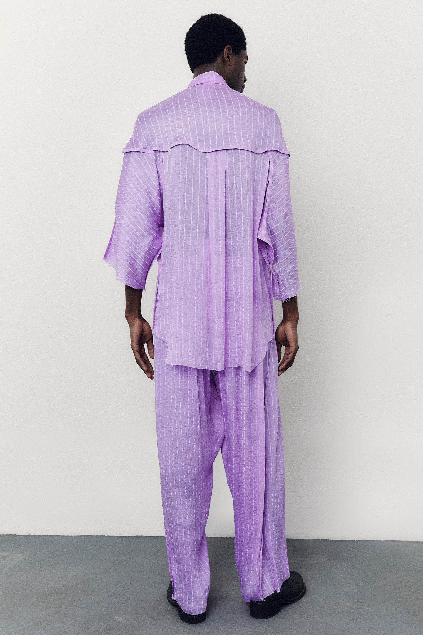 Textured Silk Gathered Trousers - Lilac