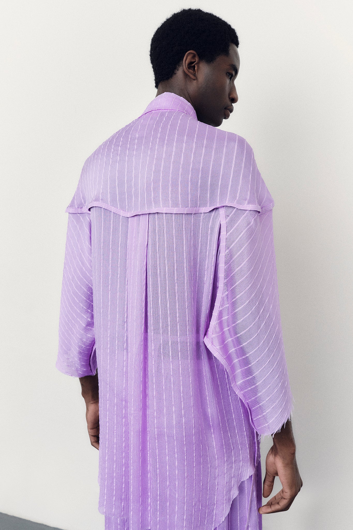 Textured Silk Oversize-Fit Shirt - Lilac