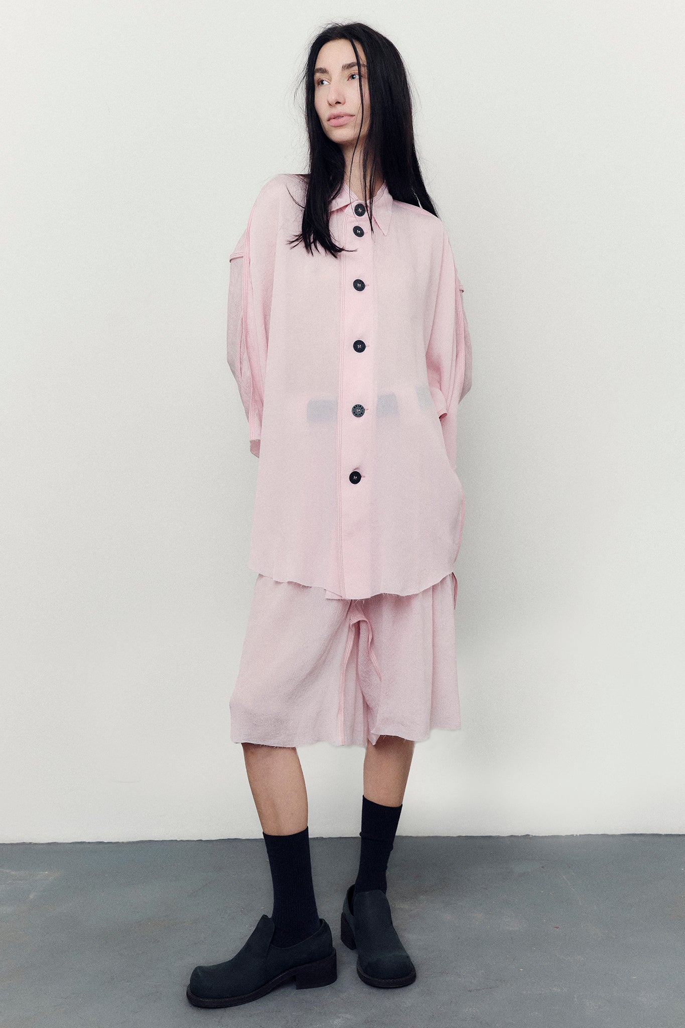 Textured Silk Oversize-Fit Shirt - Peach Pink