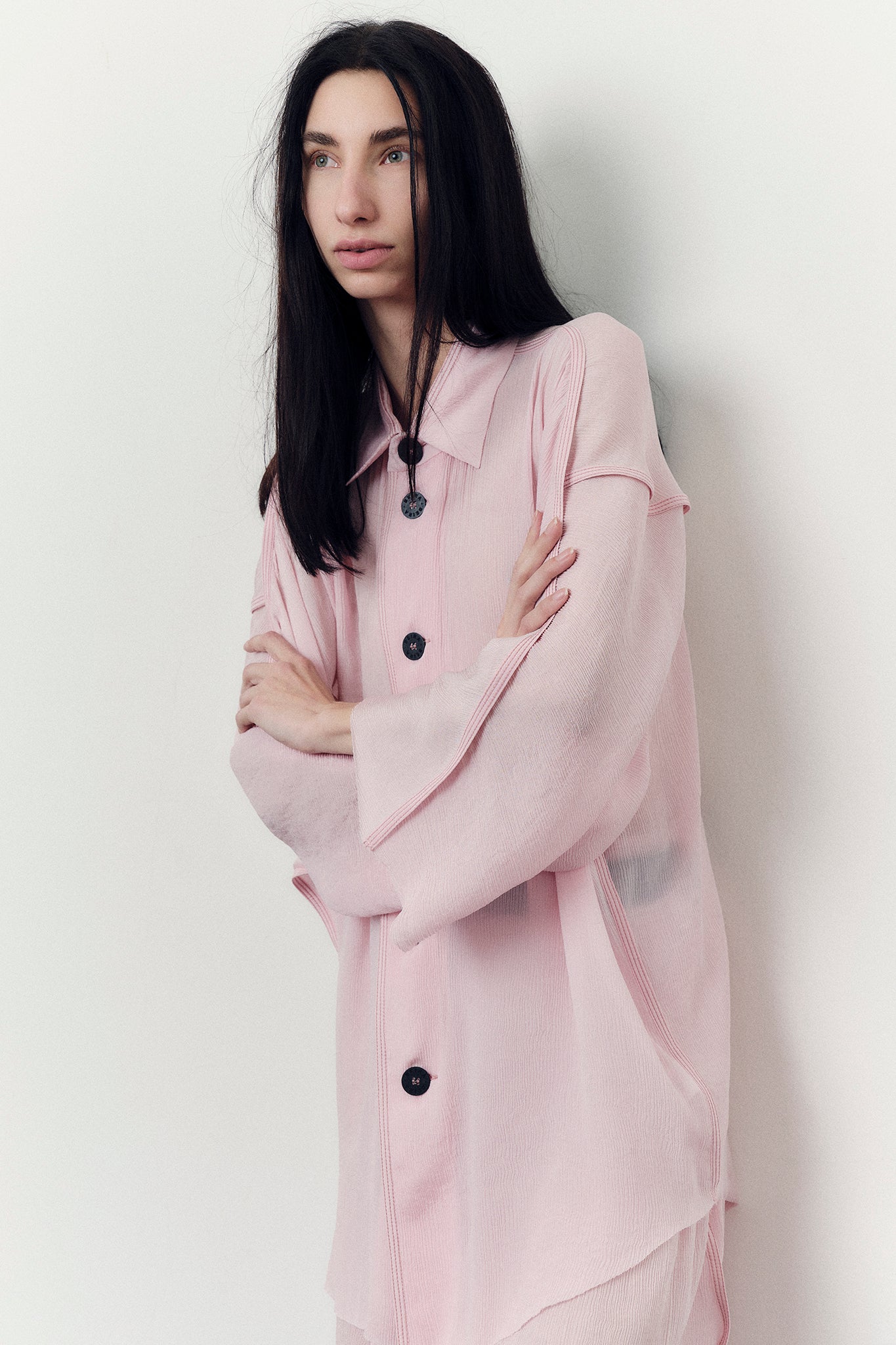 Textured Silk Oversize-Fit Shirt - Peach Pink