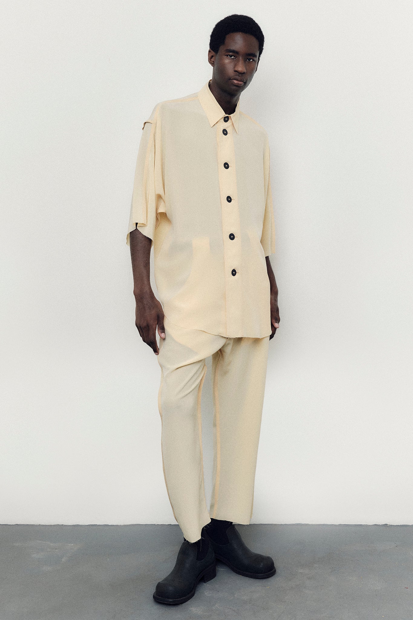 Silk Oversize-Fit Shirt - Butter Yellow
